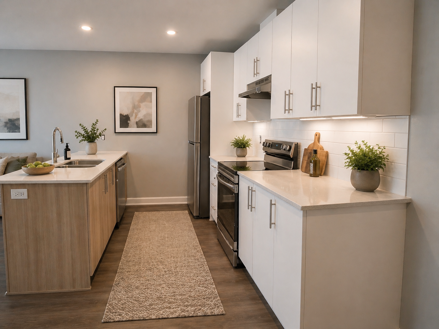 Modern kitchen space with plants and decor