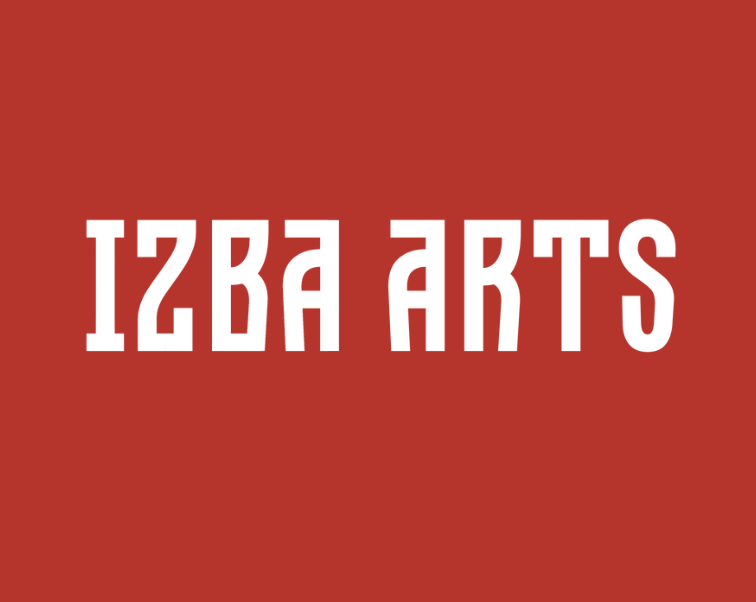 Red background with white text reading 'IZBA ARTS'