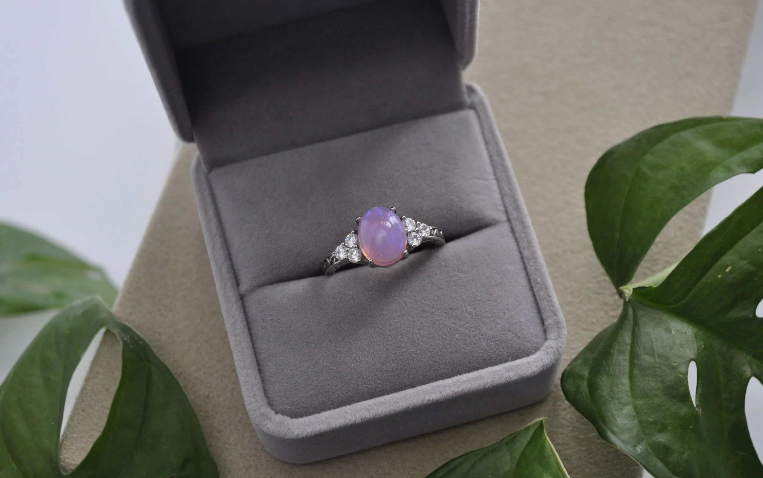 Pink Opal & Zircon Gemstone Ring