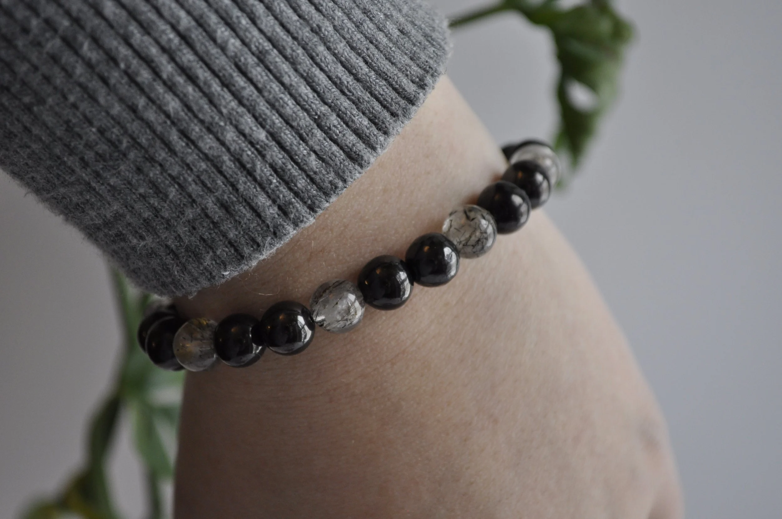 Shungite & Tourmalated Quartz Gemstone Bracelet
