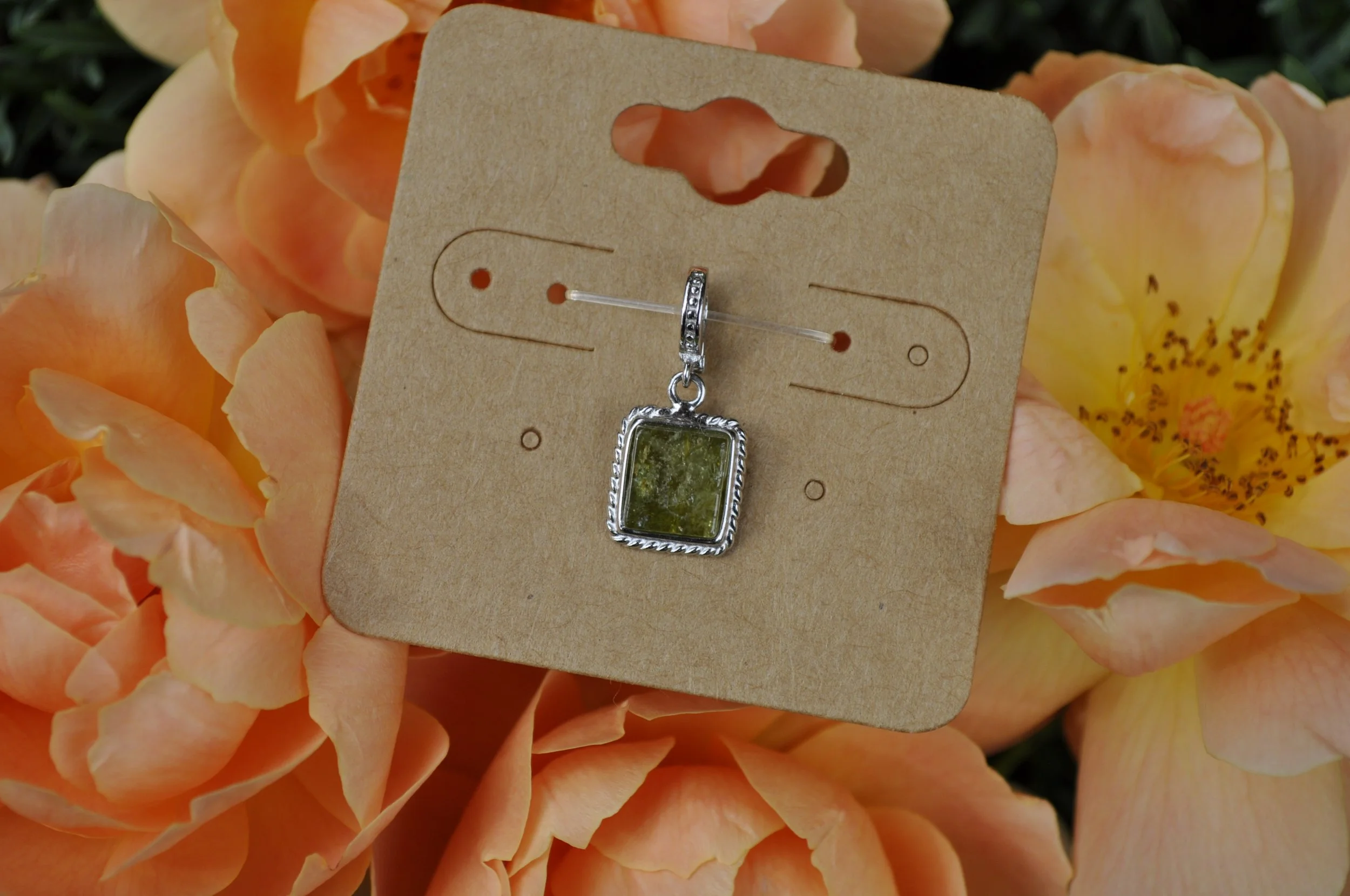 Green Tourmaline Cushion Gemstone Pendant | Sterling Silver
