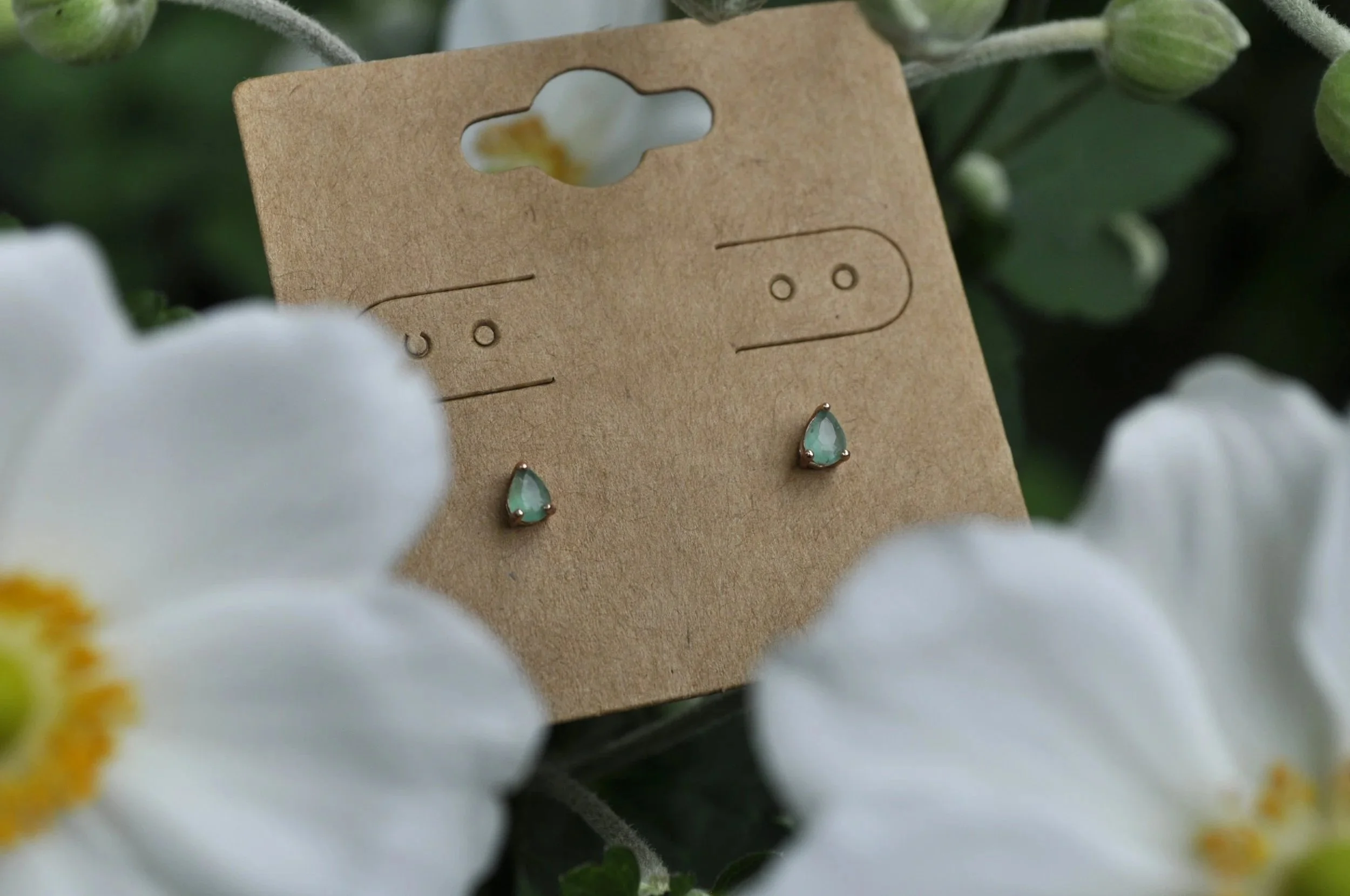 Pear-Cut Emerald Stud Gemstone Earrings  Material: .925 Sterling Silver   Plated: Rose Gold
