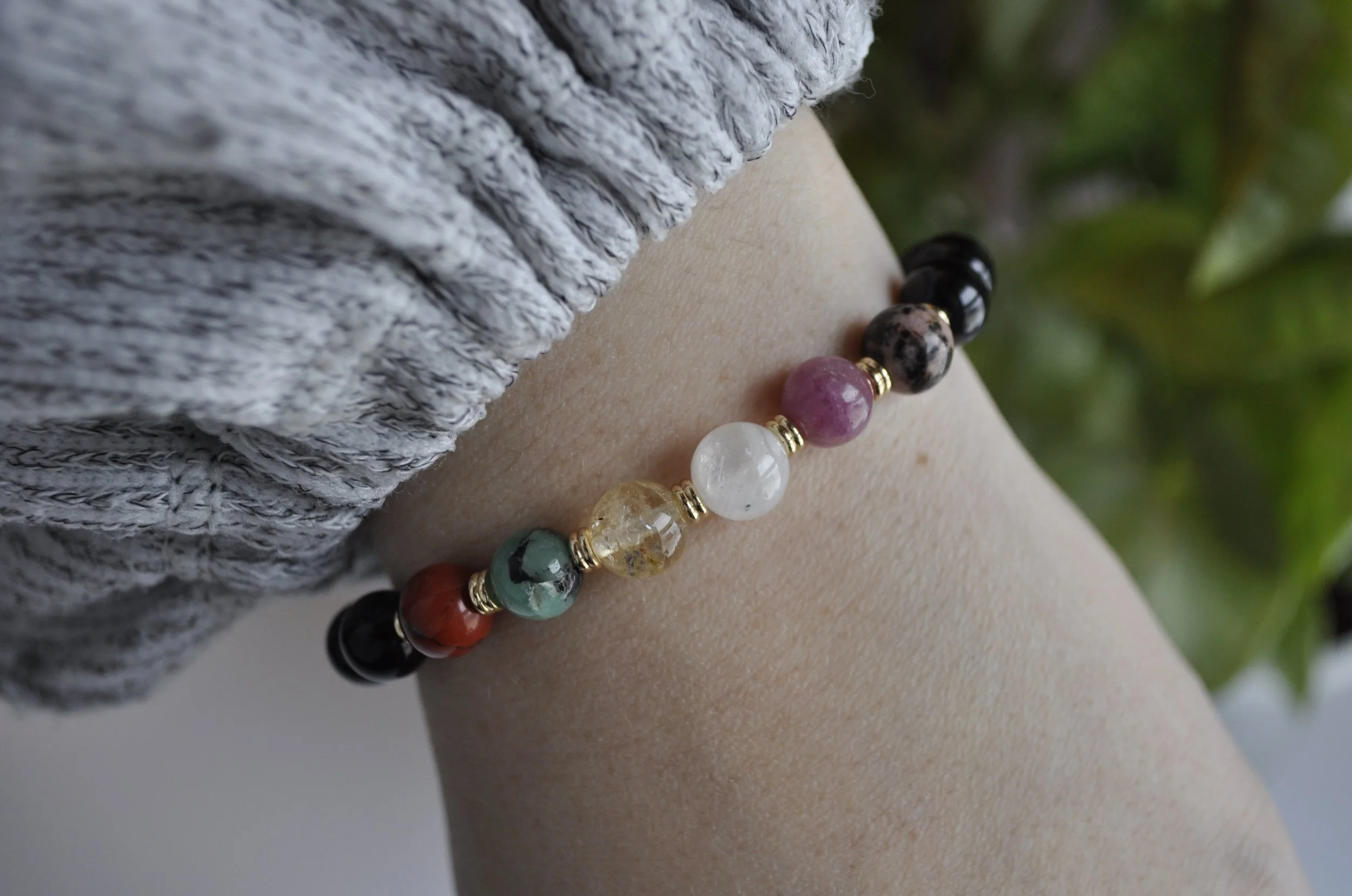 CANCER Zodiac Sign Gemstone Bracelet