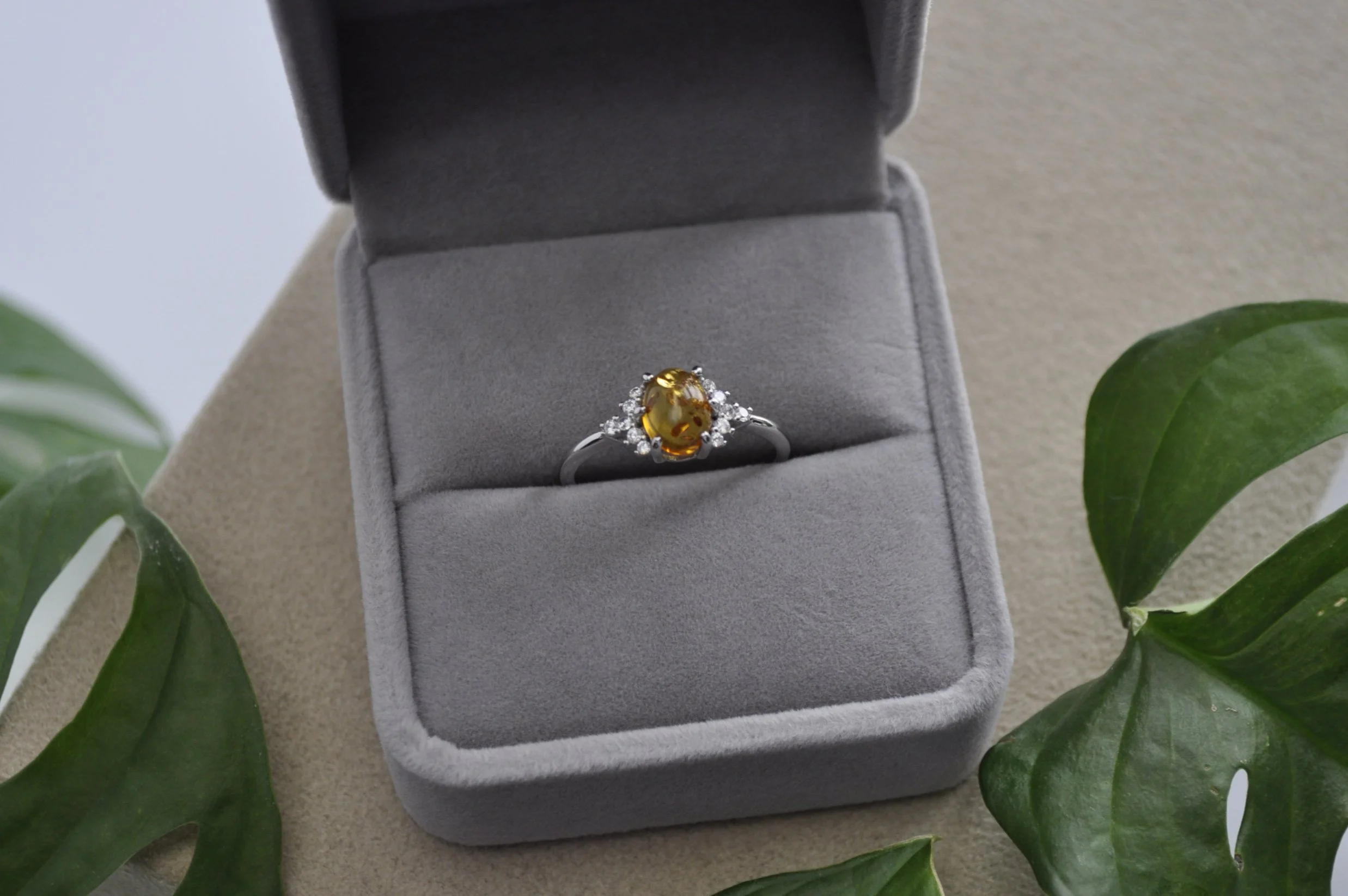 Baltic Amber & Zircon Gemstone Ring