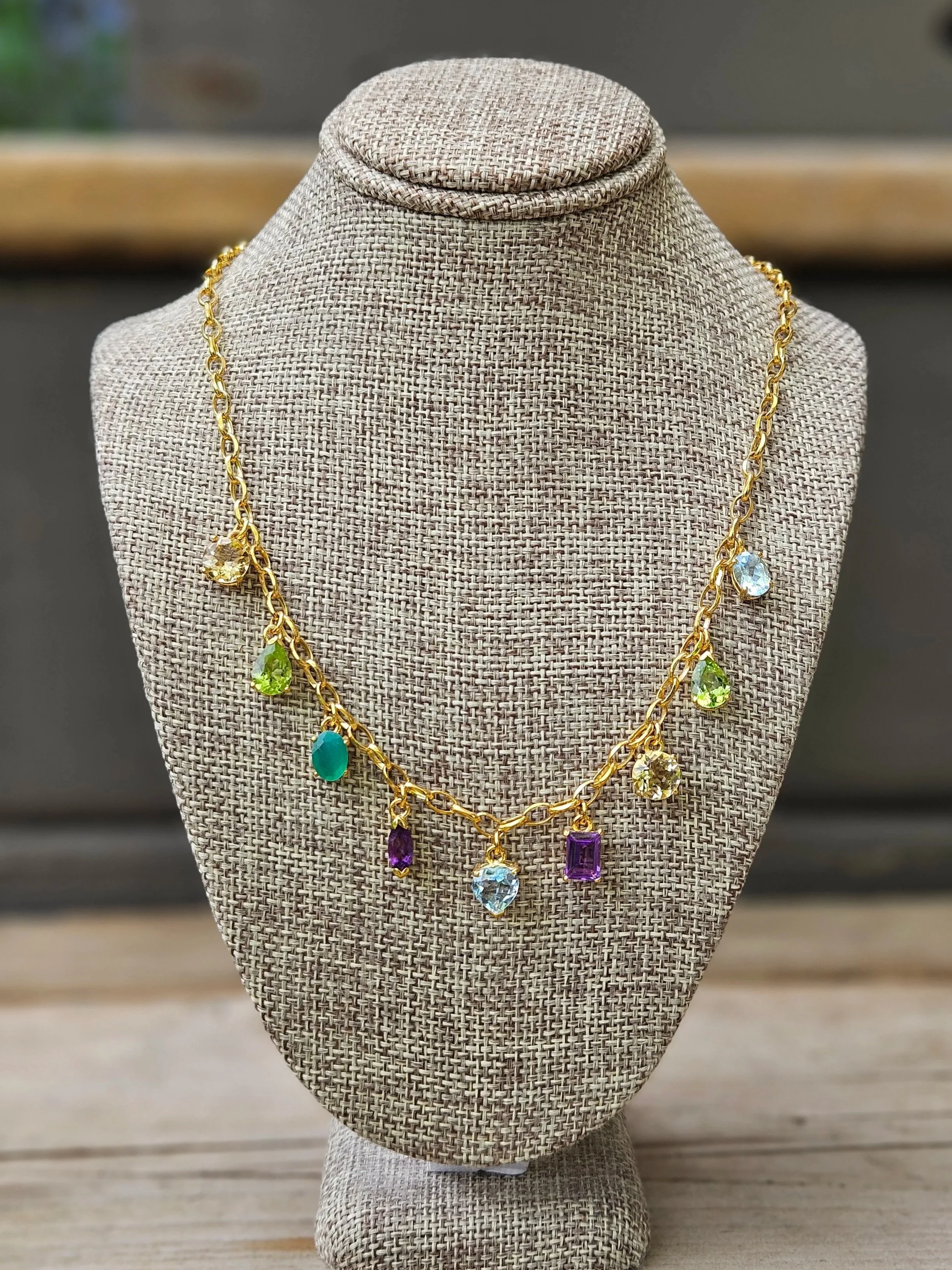 Multi-Gemstone Charm Necklace, Gemstone Necklace near me, Jewelry Tavistock, Charms, Charm Necklace, Gold Necklace, Crystal Jewelry
