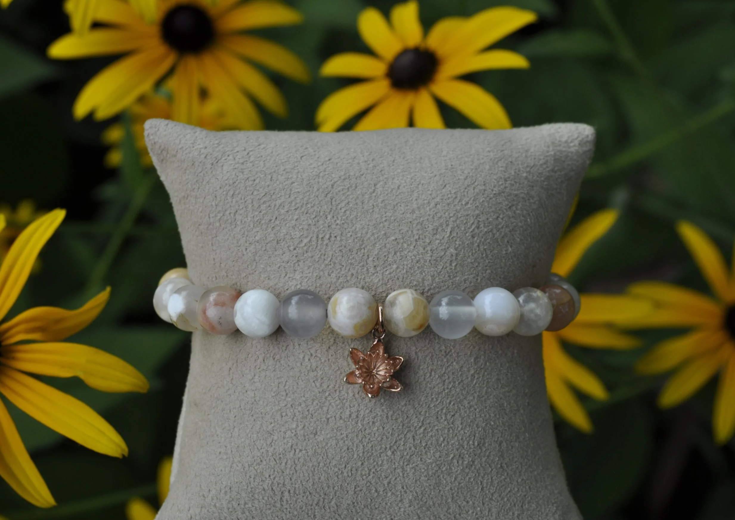 Flower Agate Gemstone Bracelet | Lotus Flower Charm