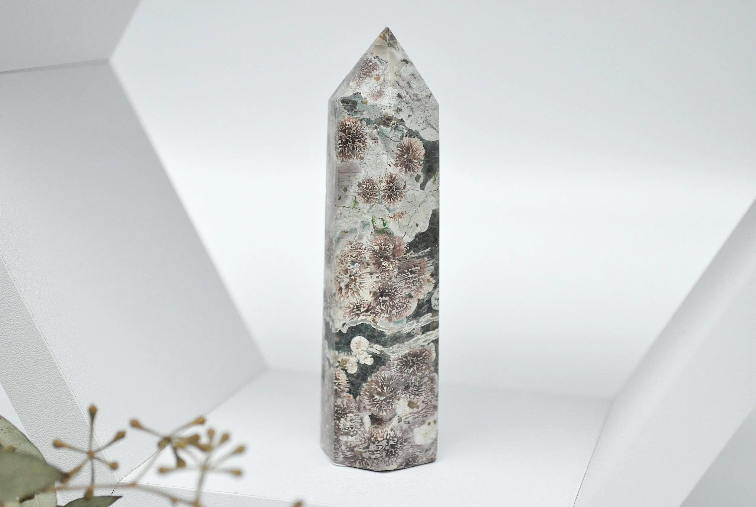 Green Flower Jasper Crystal Tower