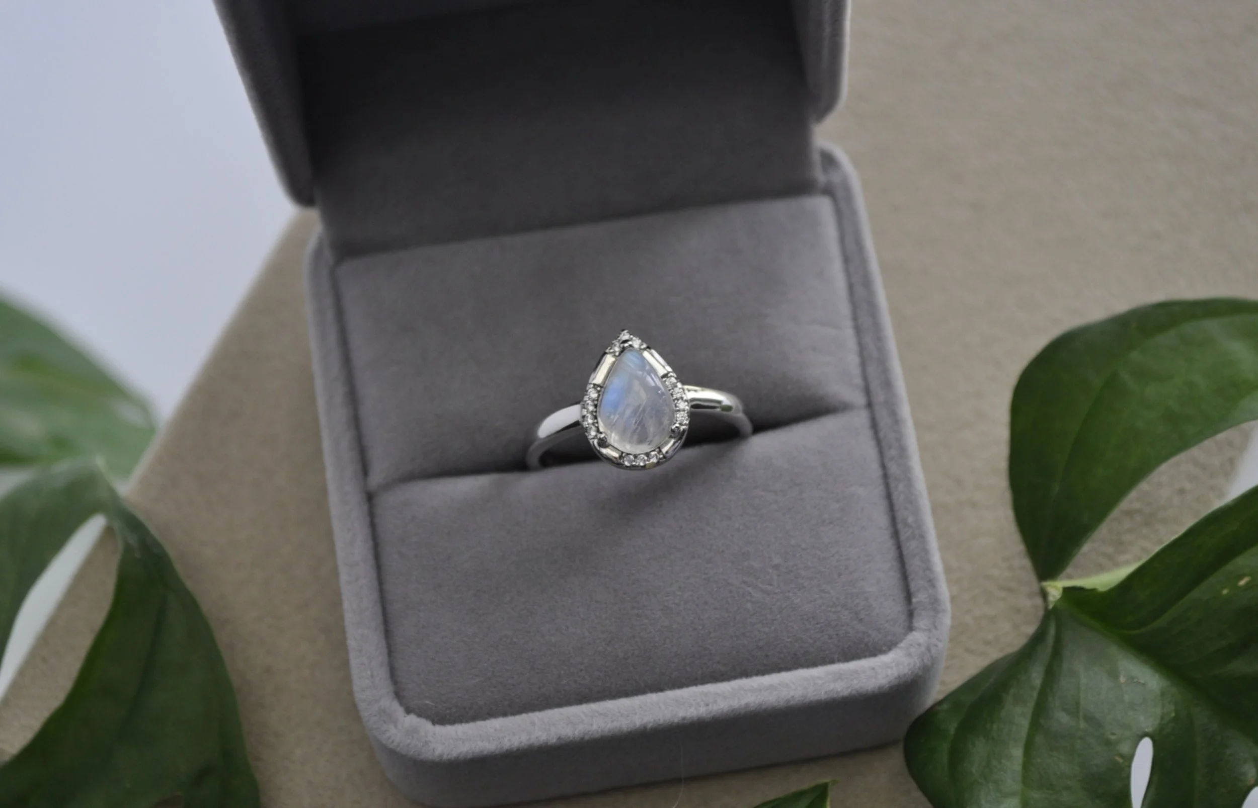 Rainbow Moonstone & Zircon Gemstone Ring