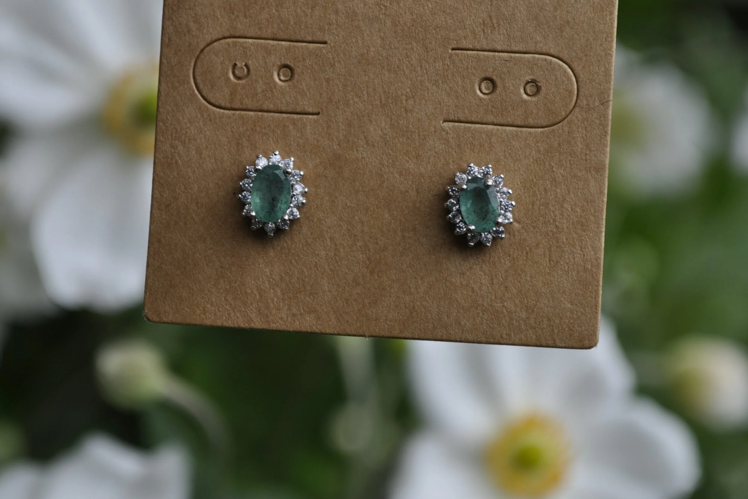 Emerald & Zircon Gemtsone Earrings