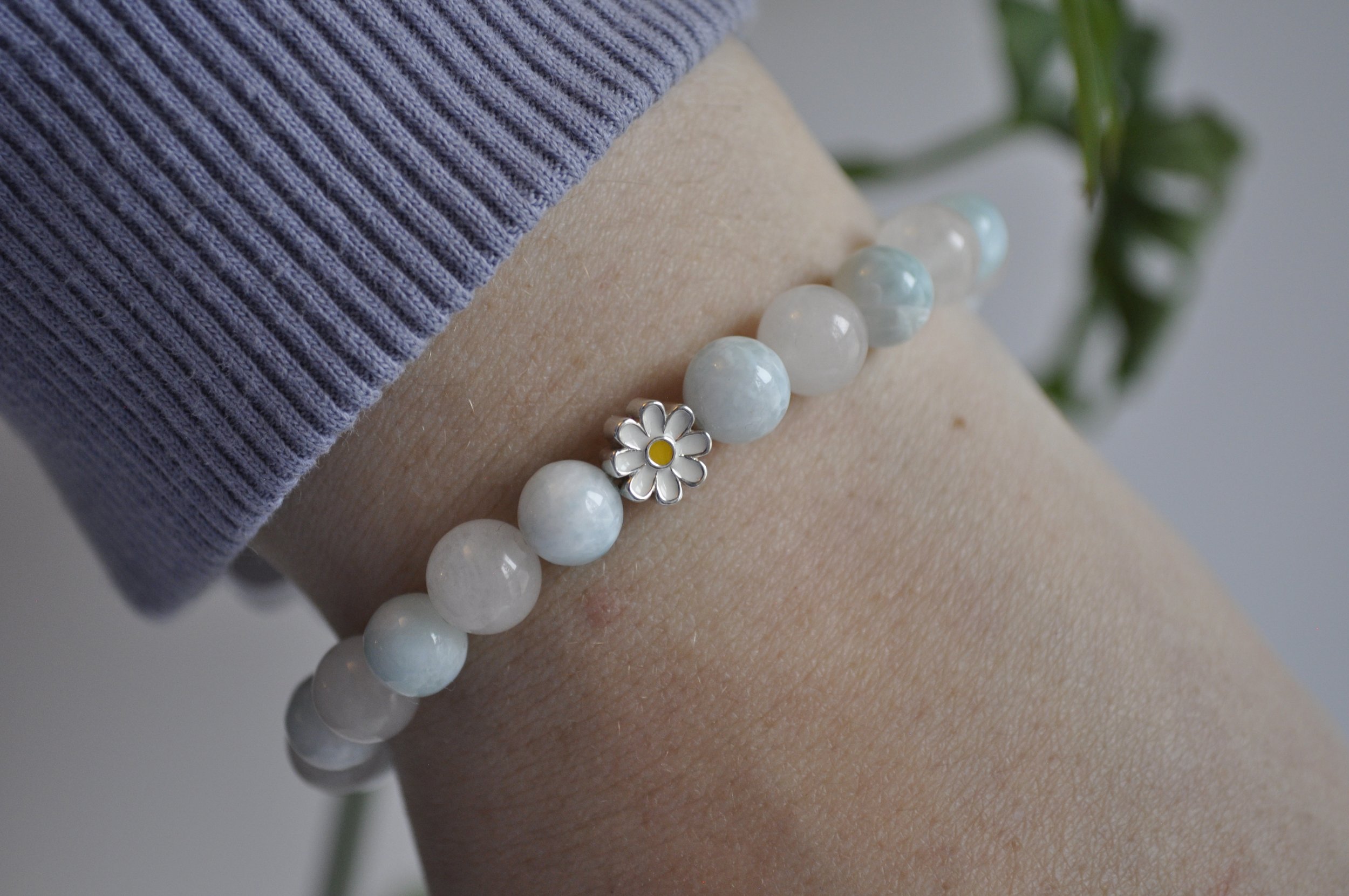 Larimar & White Jade Gemstone Bracelet