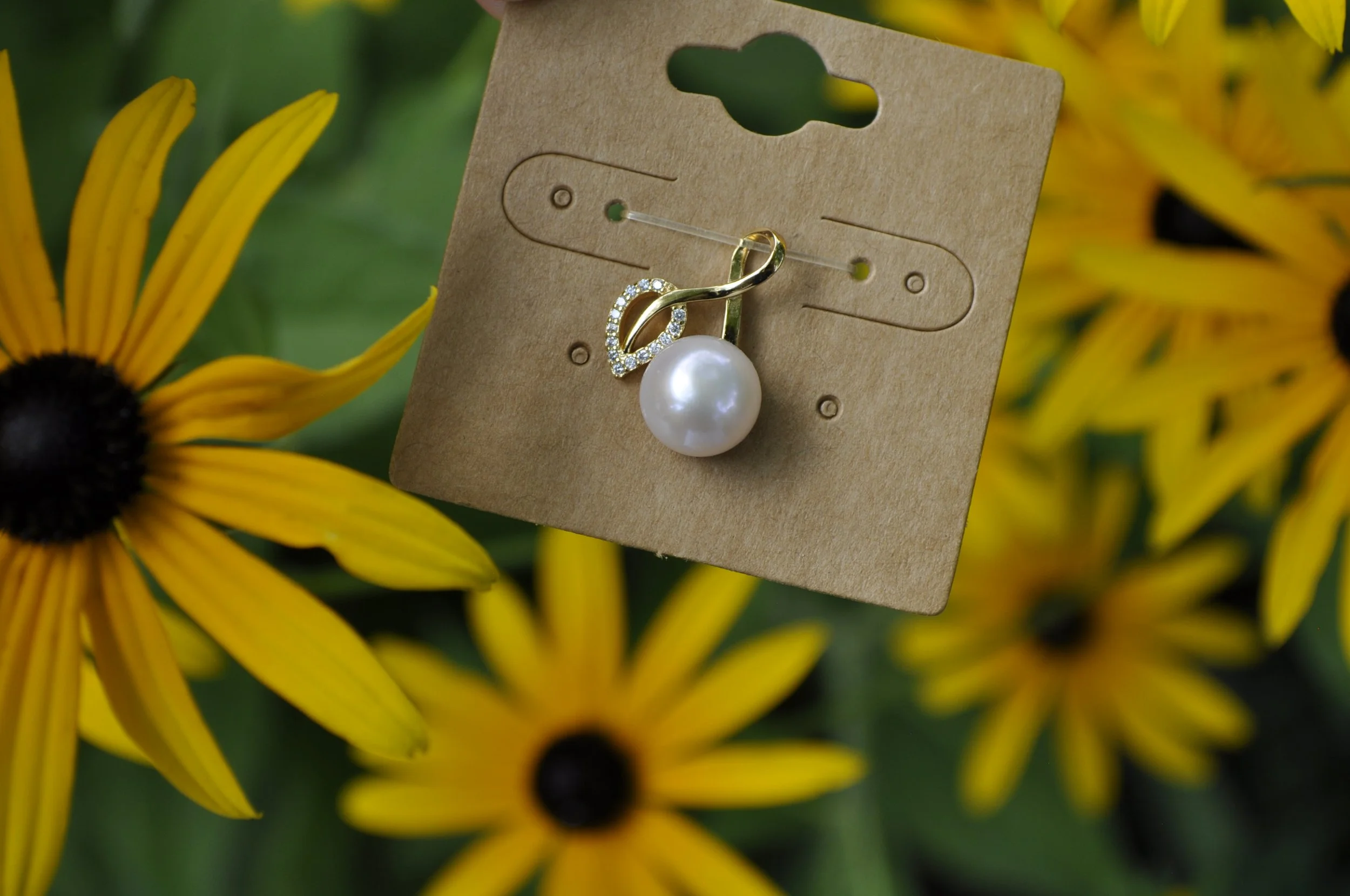 Botanical Freshwater Pearl &  White Zircon Pendant | Gold Plated, Sterling Silver