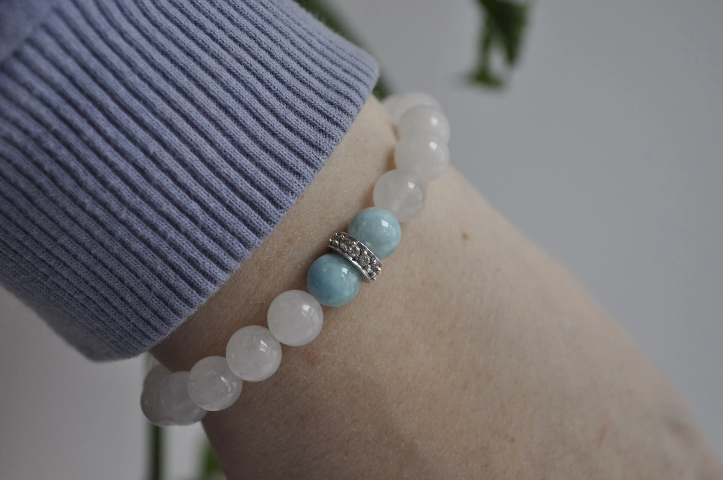 Larimar & White Jade Gemstone Bracelet