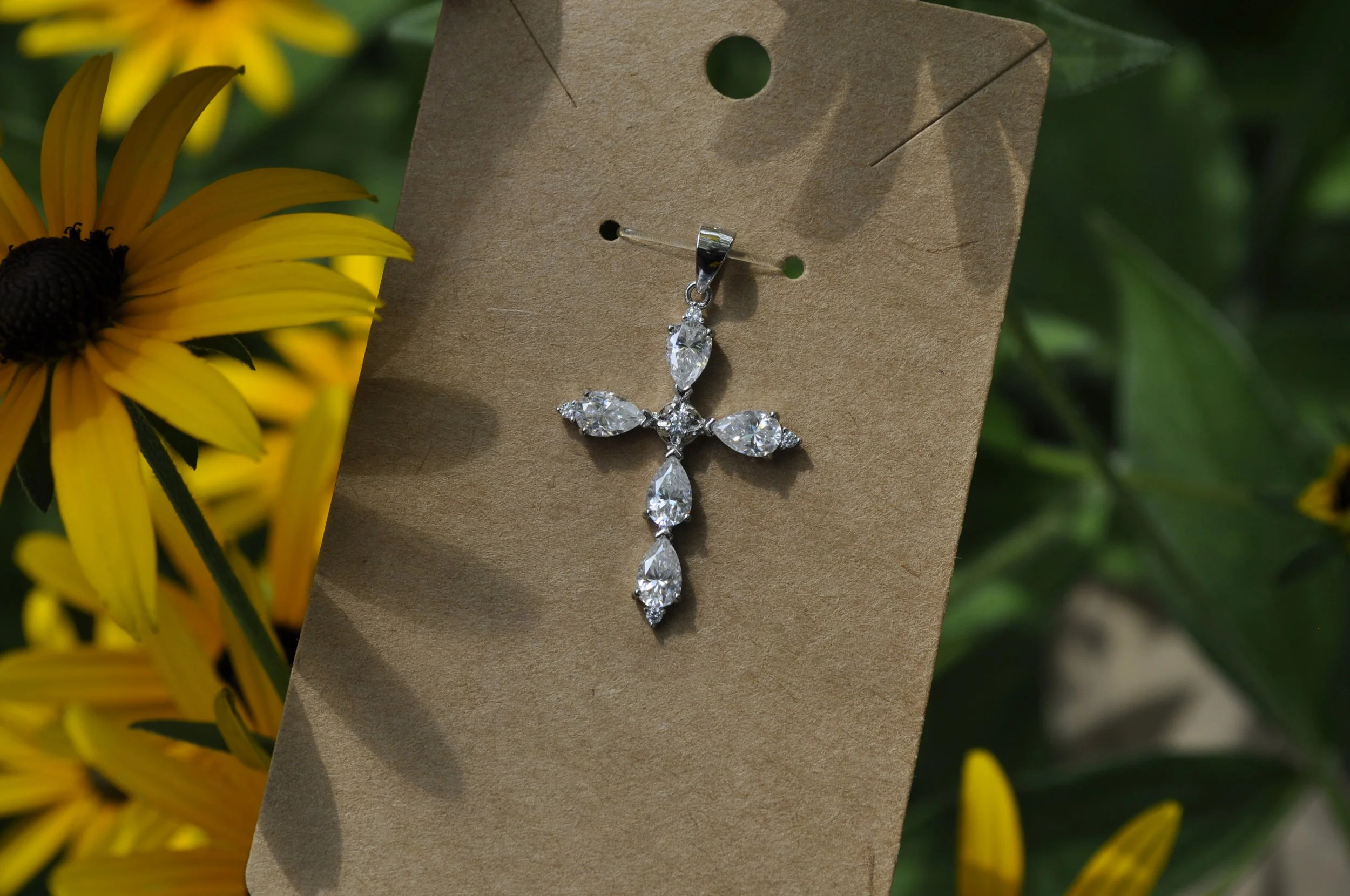 Moissanite Cross Gemstone Pendant | Sterling Silver