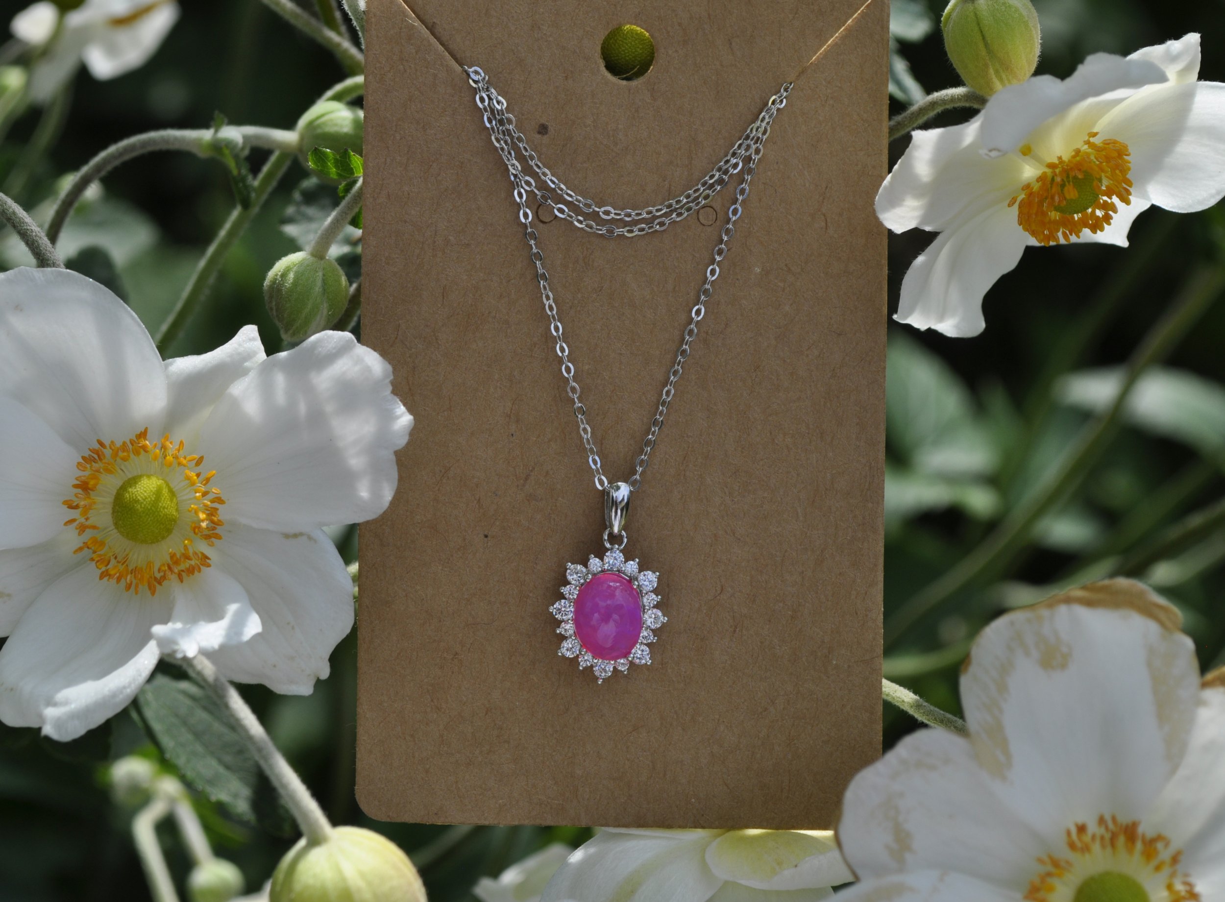 Pink Opal & Zircon Gemstone Necklace