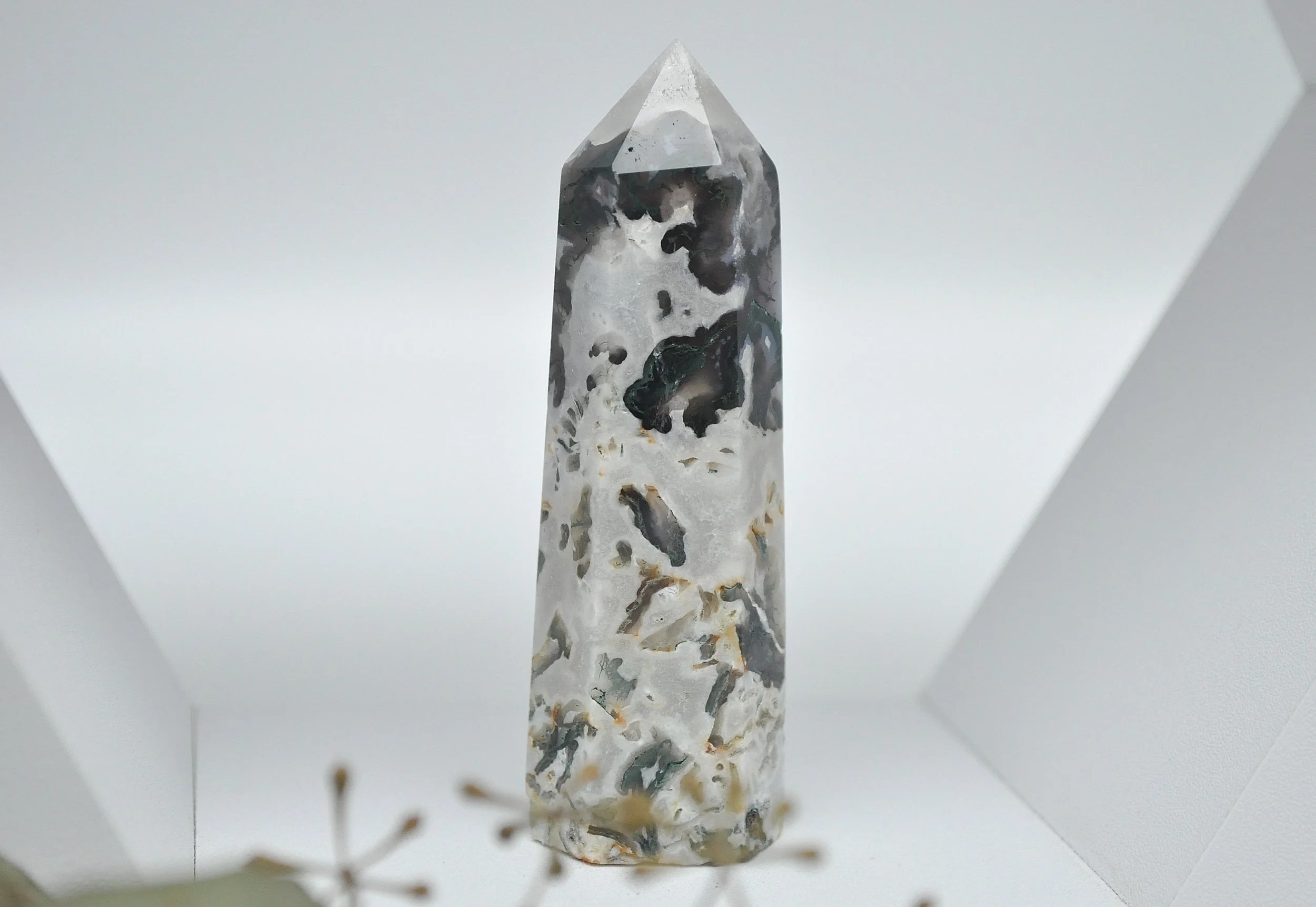 Green Moss Agate Crystal Tower