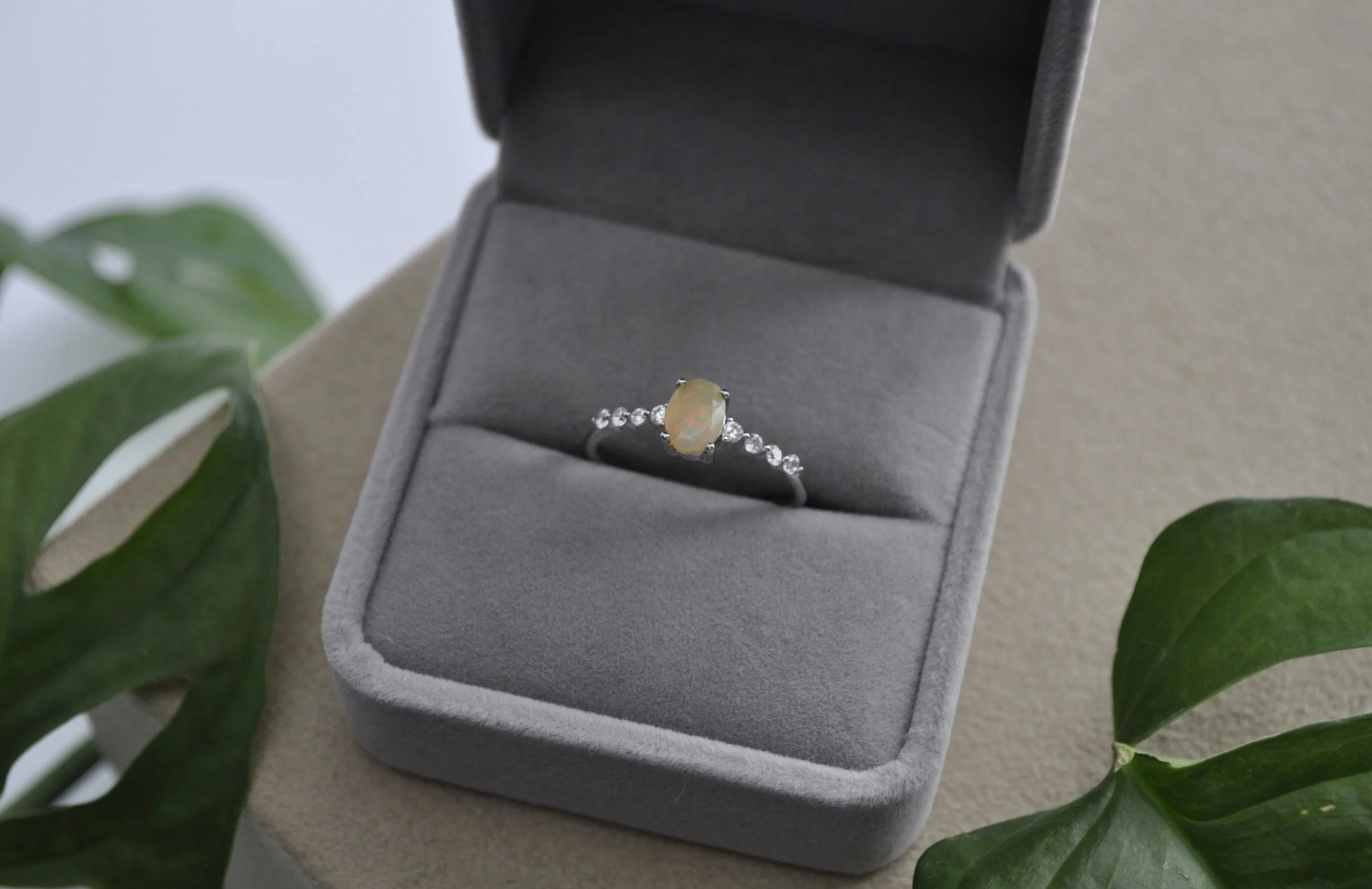 Opal & Zircon Gemstone Ring