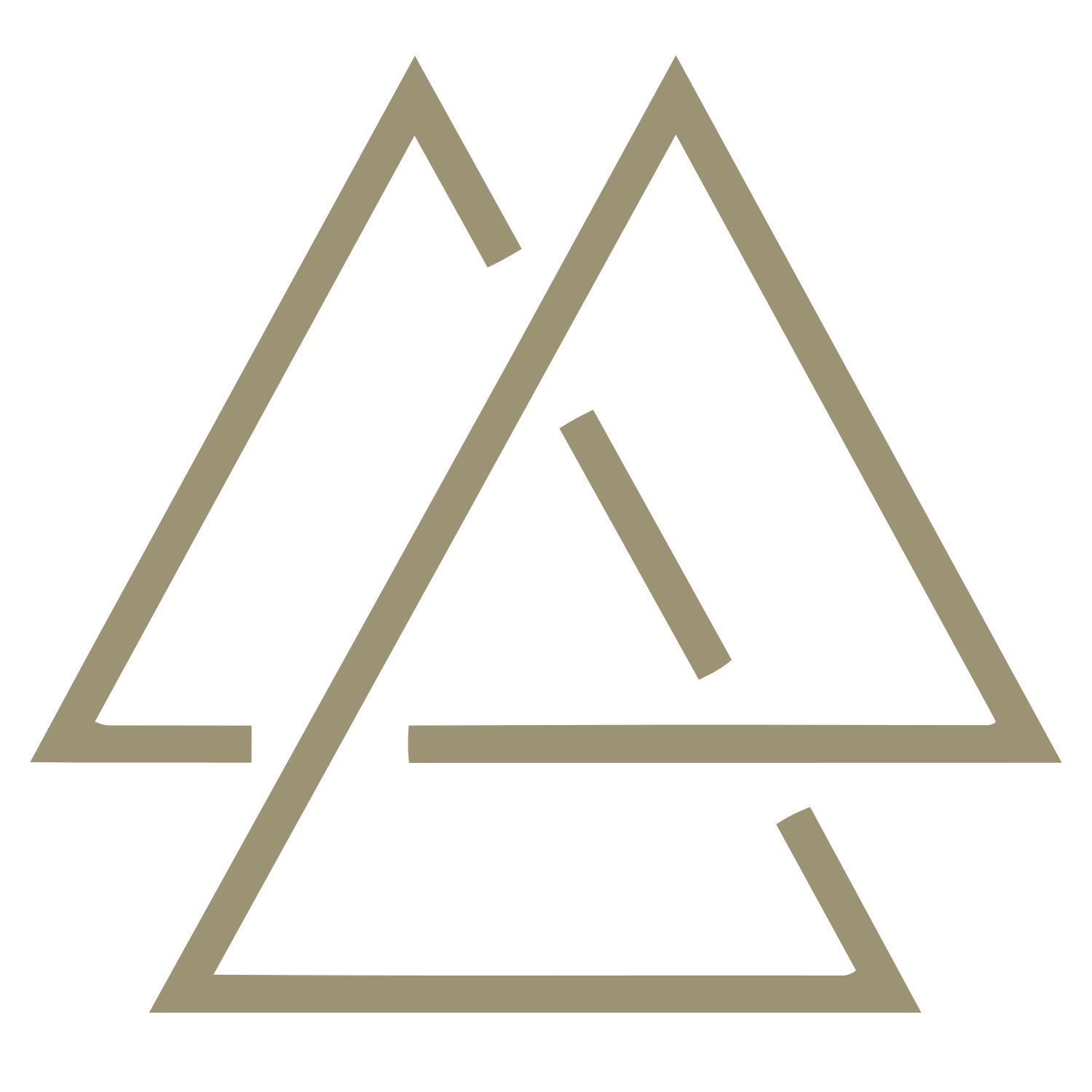 Stylized geometric mountain logo with three overlapping triangles and a diagonal line cutting through the center