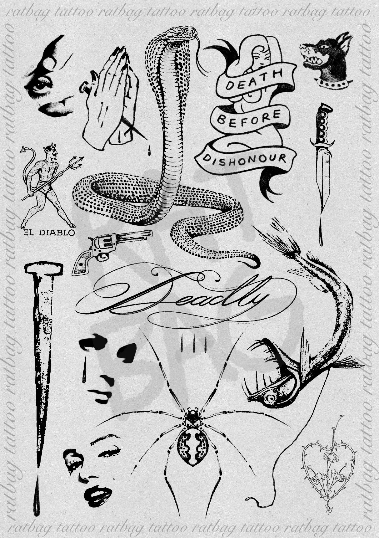 Ratbag Tattoo flash poster water marked