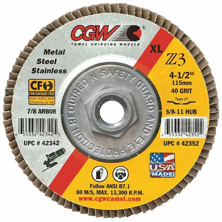 CGW ABRASIVES Flap Disc, 5x5/8-11, T27, Z3, Reg, 40G