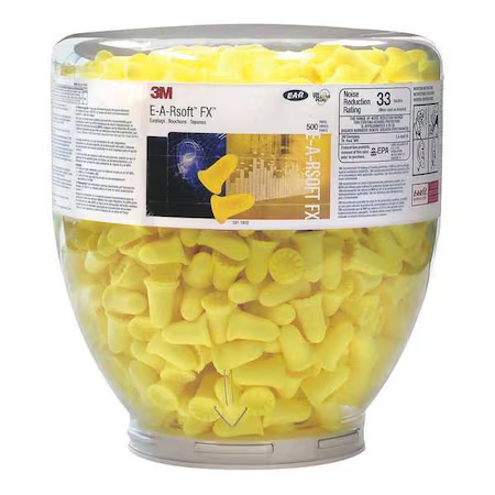 3M E-A-Rsoft FX Ear Plugs with Dispenser, Foam, Bell, 33 dB NRR, Uncorded, 500 Pairs Per Pkg