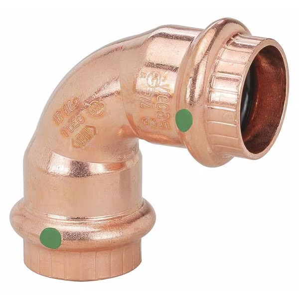 VIEGA 90 Degree Elbow, Copper, Press-Fit x Press-Fit, 3/4 in x 3/4 in Tube Size, EPDM O-Ring