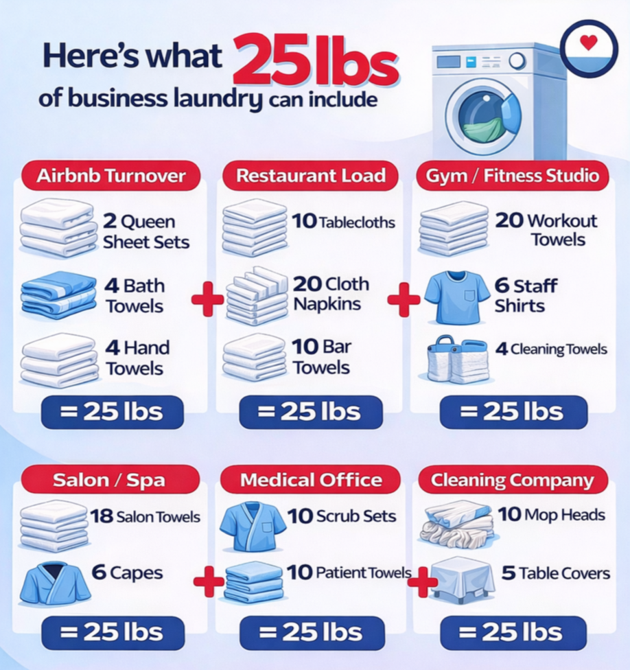 Example of what 25 pounds of business laundry can include