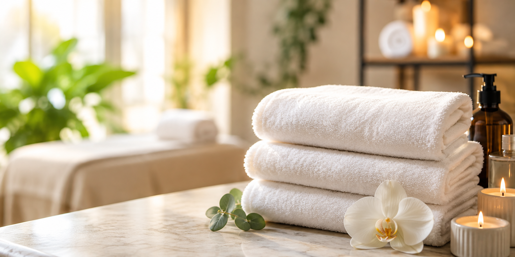 Day Spa laundry towels - clean, white and luxury.