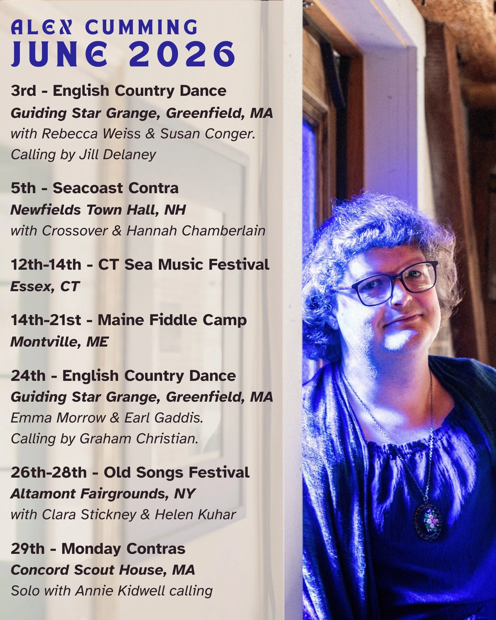 I have a super lovely month of gigs coming right up, are you heading to any of these events?

....

3rd - English Country Dance
Guiding Star Grange, Greenfield, MA
with Rebecca Weiss &amp; Susan Conger. 
Calling by Jill Delaney 

5th - Seacoast Contr