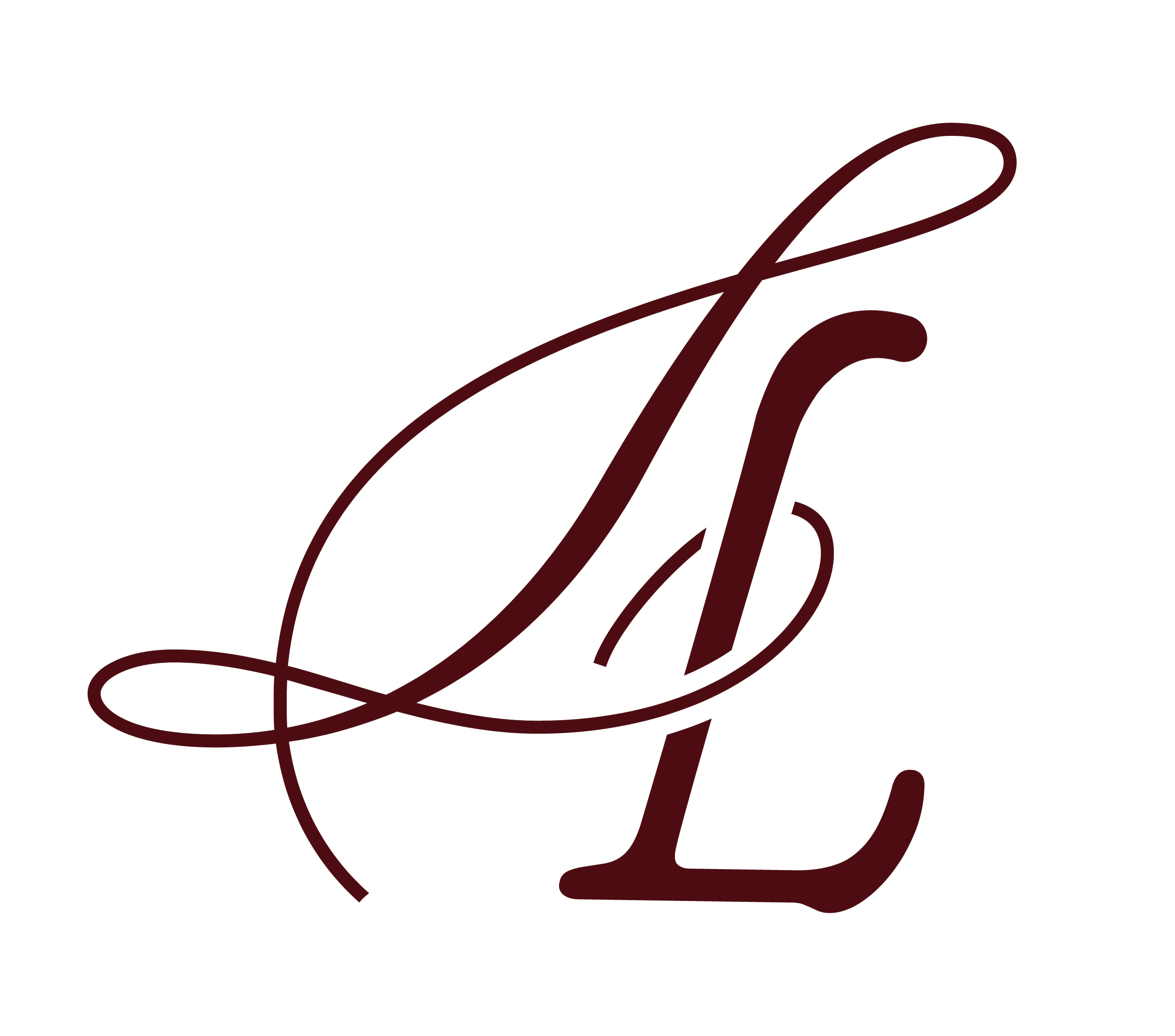 Elegant dark red intertwined cursive letters L and L on a transparent background. Love Letty Content, Luxury Wedding Content Creation in Dallas Texas.