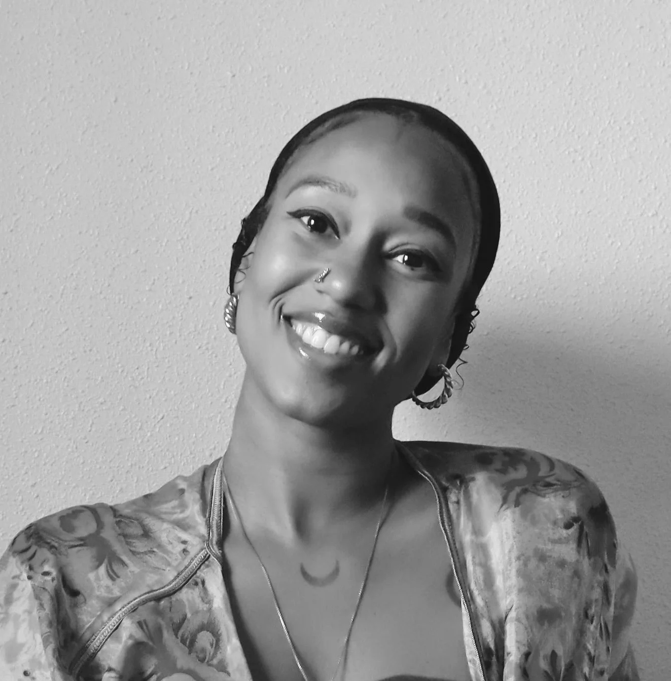 Black and white portrait of Aasia Lewis