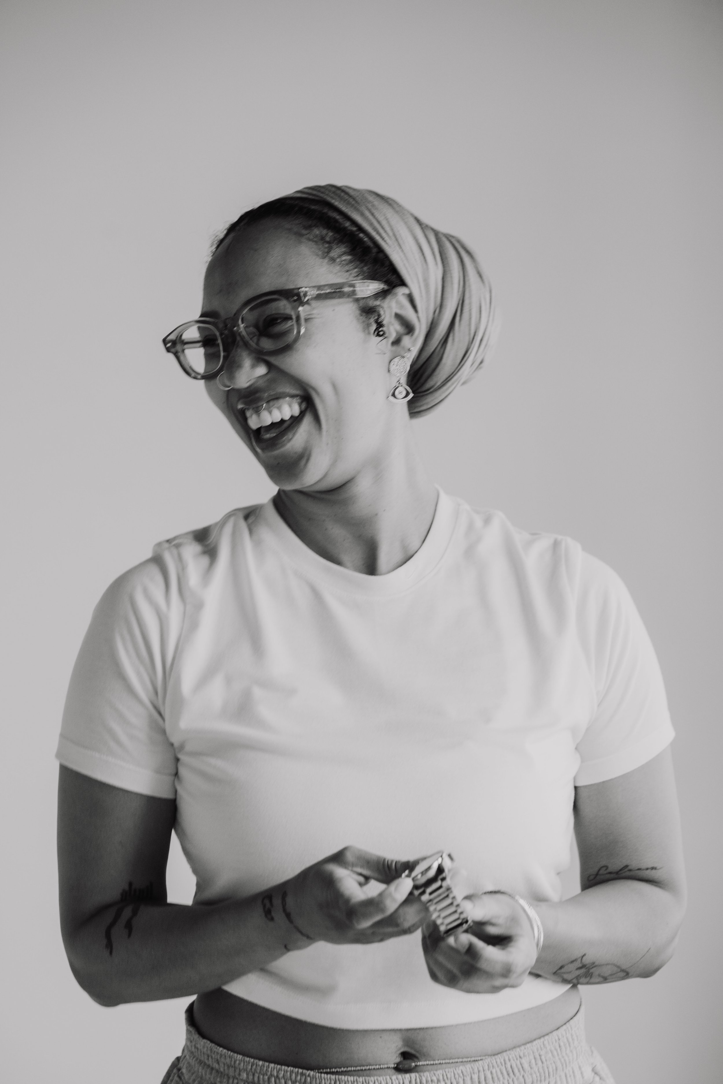 Black and white portrait of Aasia Lewis
