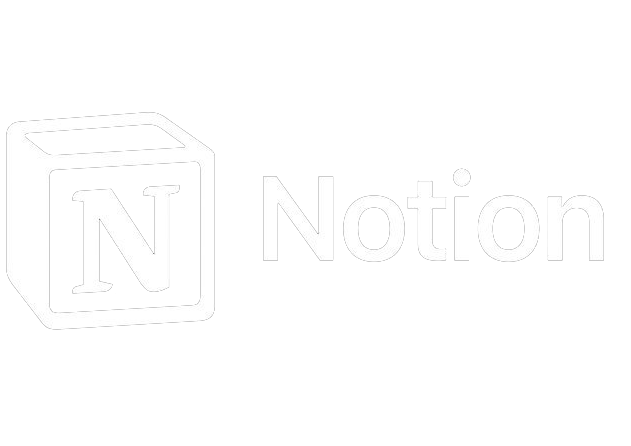 Notion logo with a black background, featuring a white cube with a capital N inside and the word 'Notion' next to it.