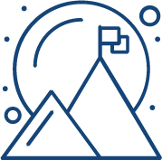 Line art of mountain peaks with a cross at the top, surrounded by decorative circles and shapes.