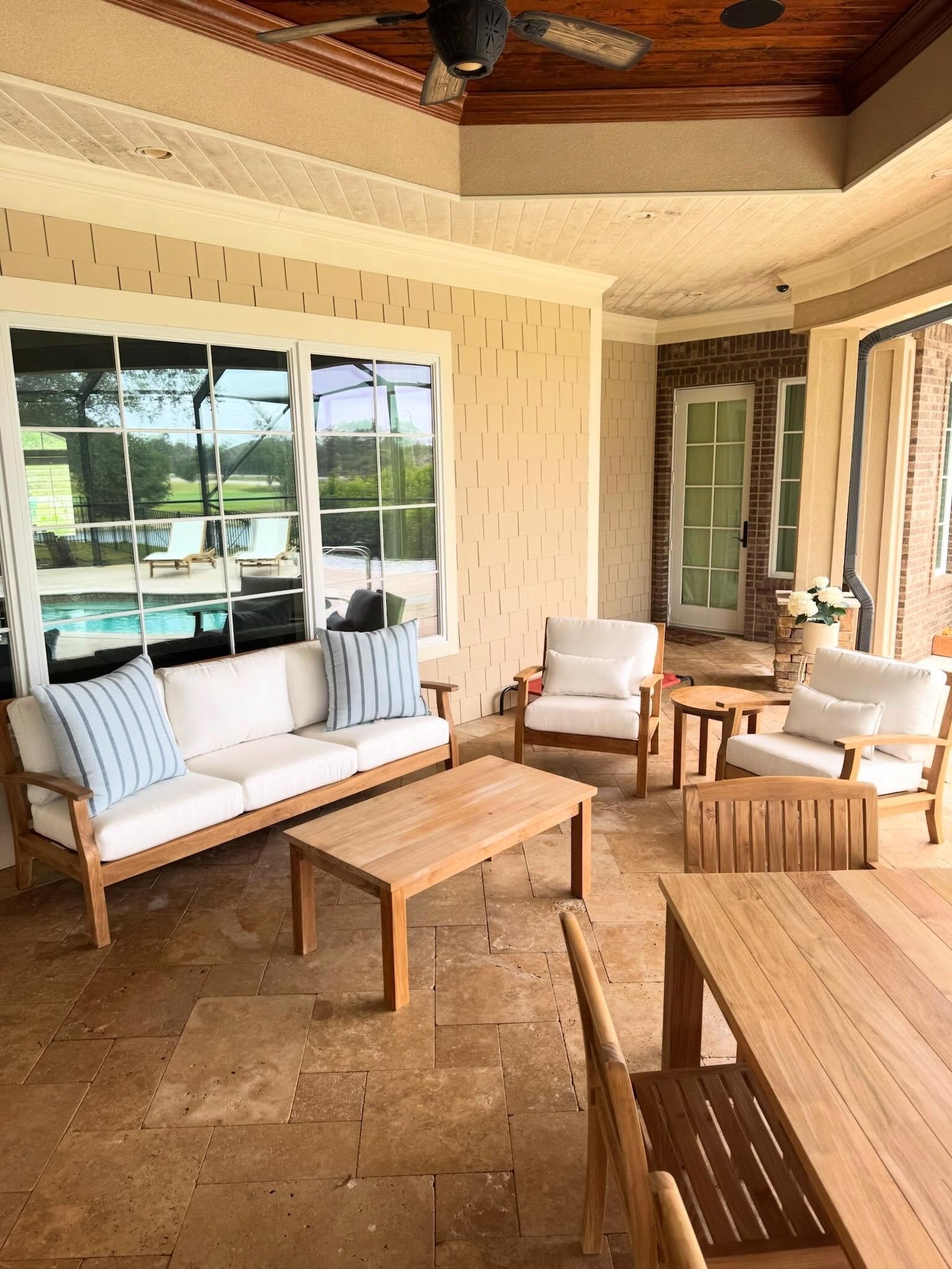 ‼️⚠️Warning: if your patio looks like this, your summer plans are officially canceled&mdash;because you&rsquo;ll never want to leave home. ☀️

Another stunning teak delivery complete with loungers, dining, and everything needed to turn a poolside spa