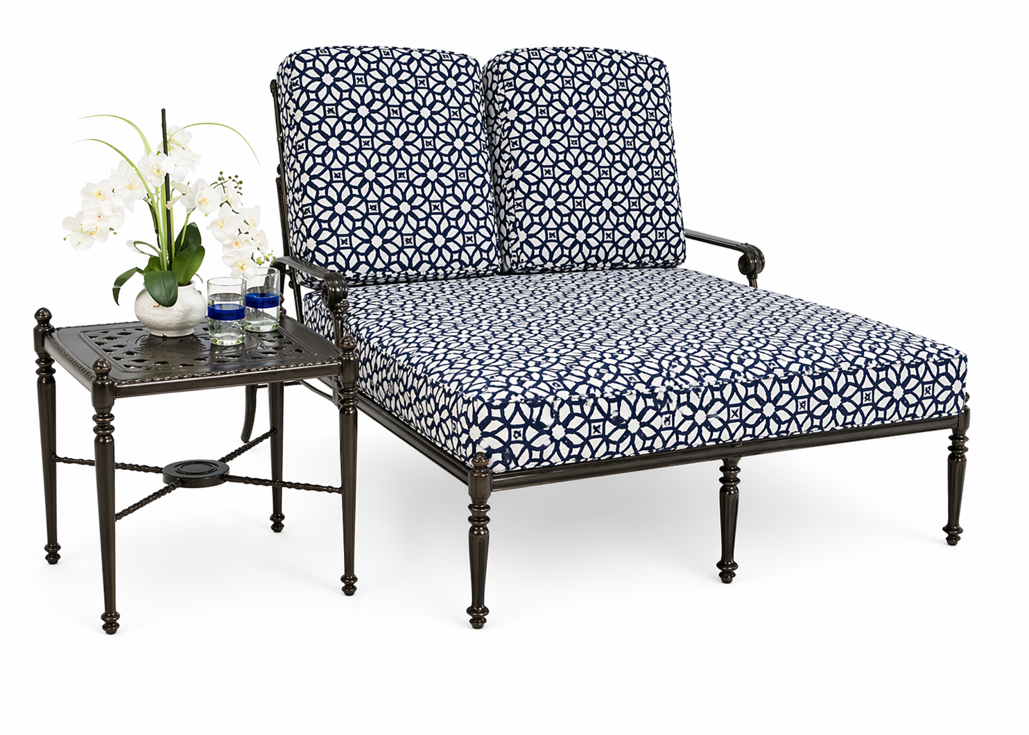 Grand Terrace Double Chaise Lounge and End Table