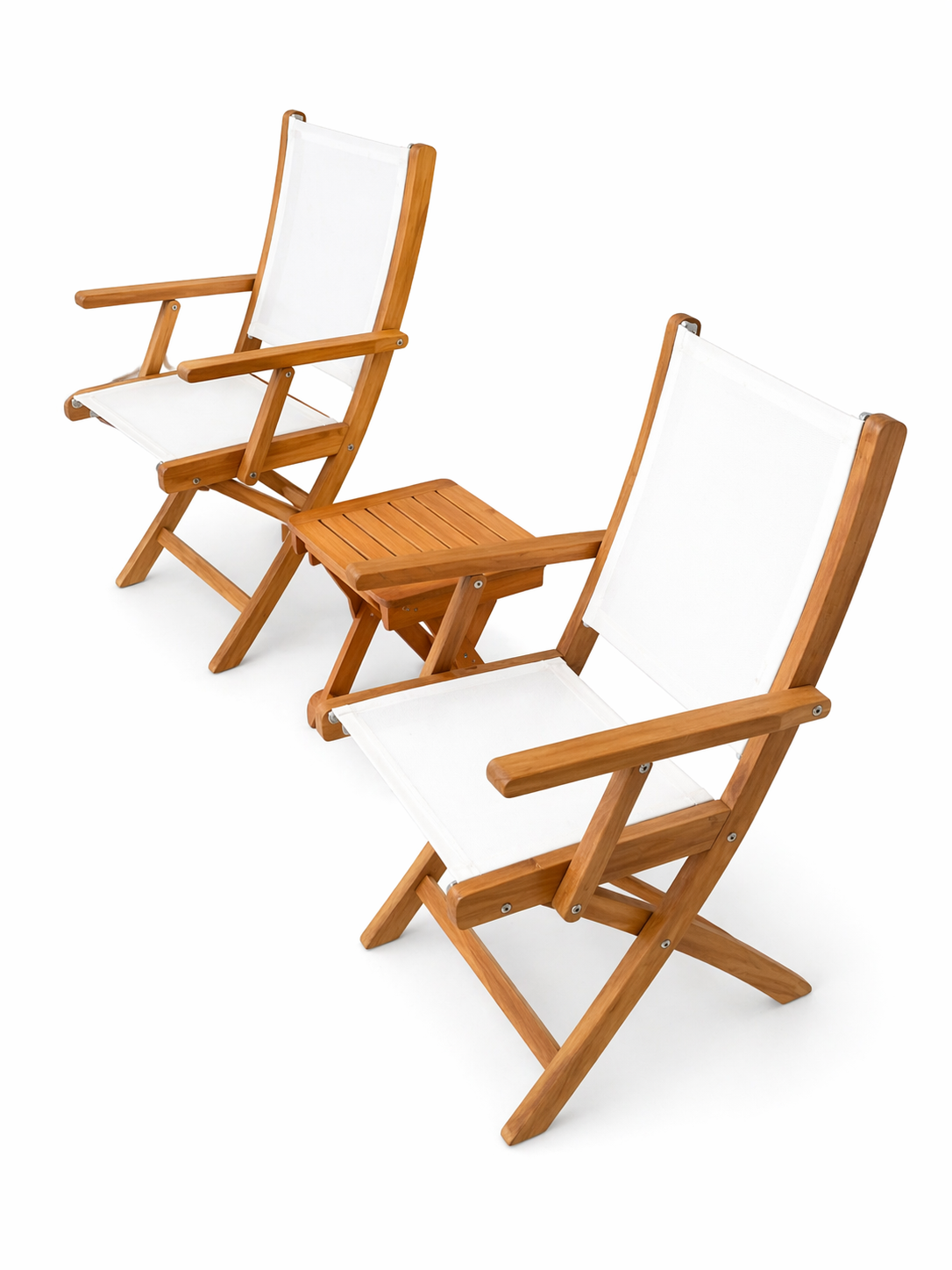 Teak Folding Chairs + End Table