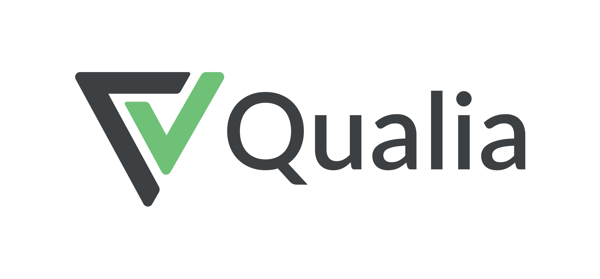 Qualia logo with a stylized green checkmark inside a dark triangle and the word 'Qualia' in black font.