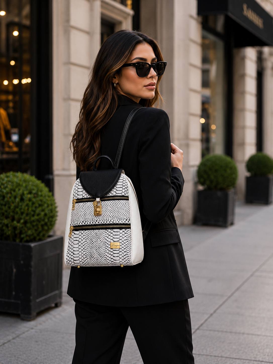 Mila Embossed Python Backpack - model.png