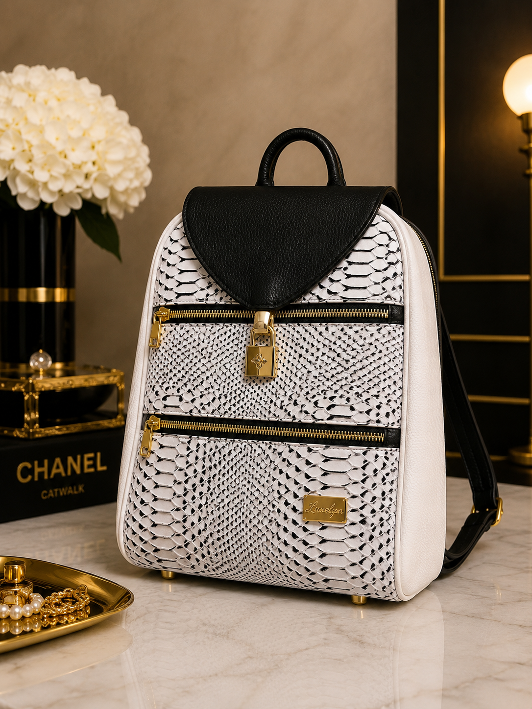 Mila Embossed Python Backpack - front.png