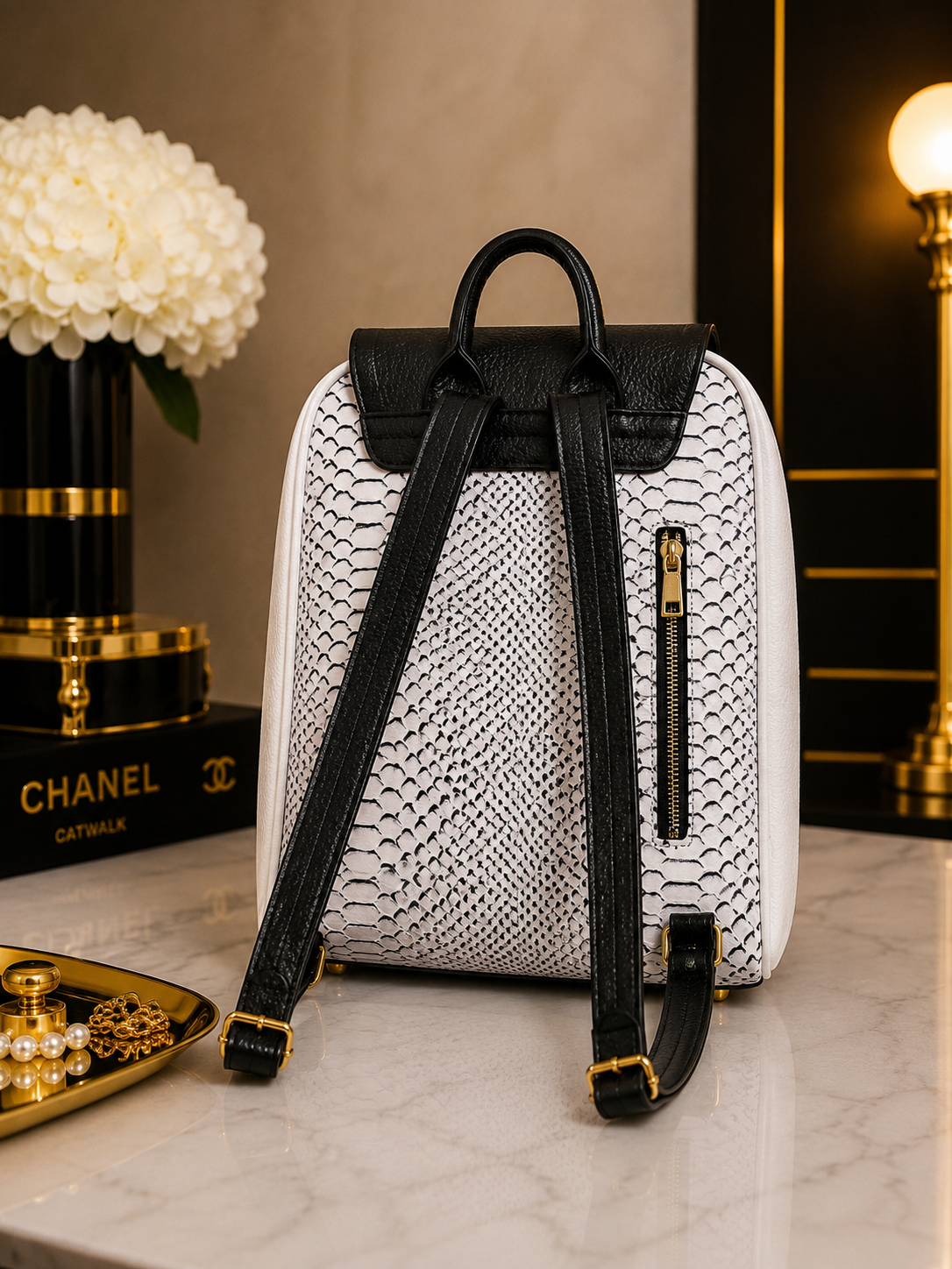 Mila Embossed Python Backpack - back.png