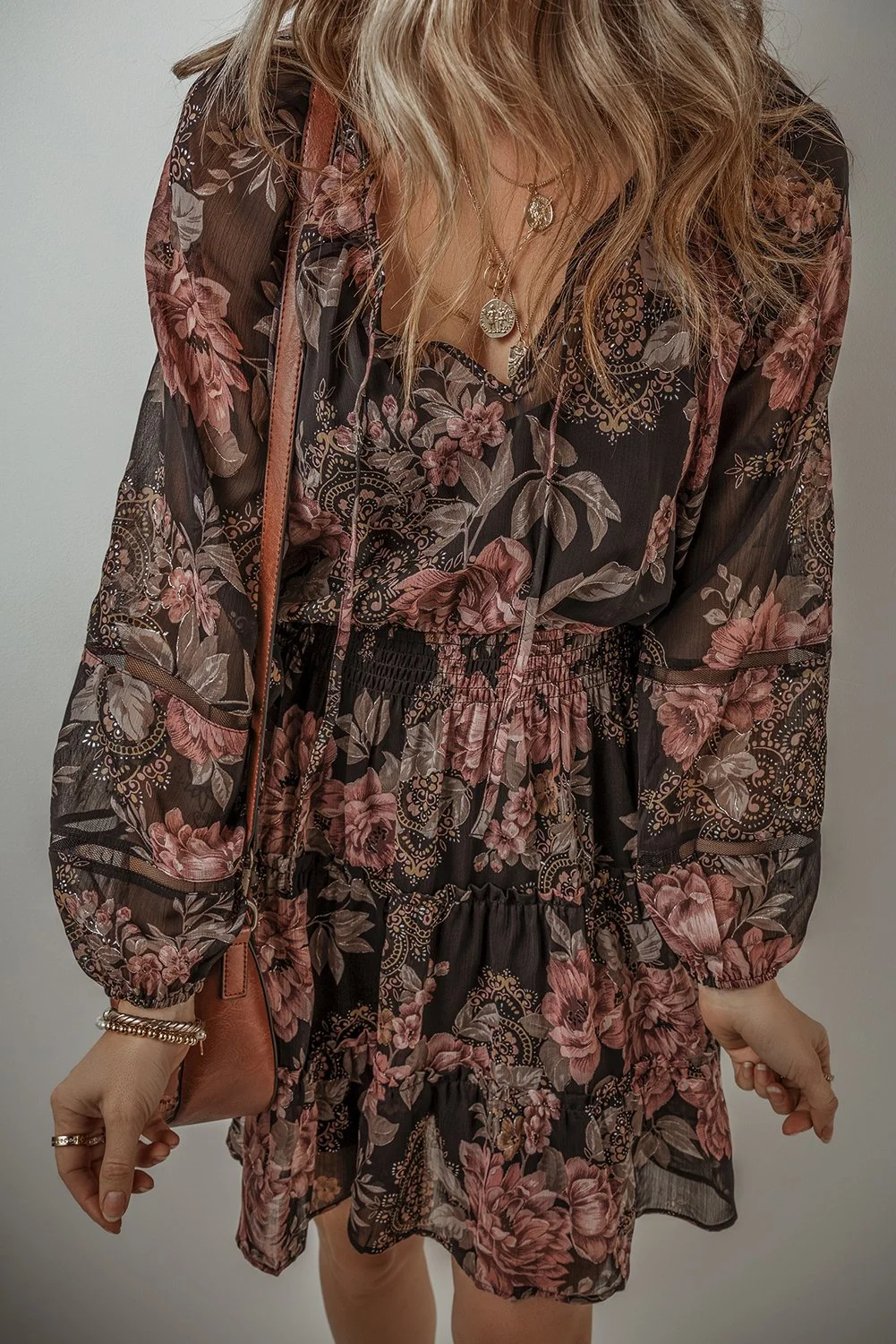 Luxelyn Vintage Floral Smocked Waist Mini Dress