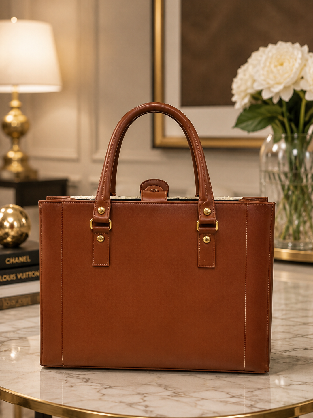 Mila Artisan Cowhide Tote – Cognac  back.png