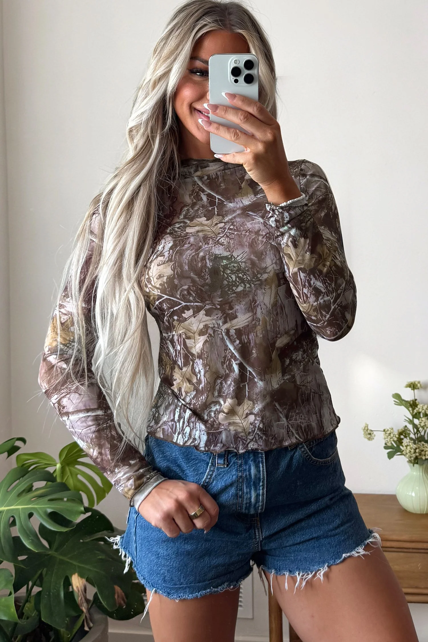Smoke Gray Floral Mesh Top