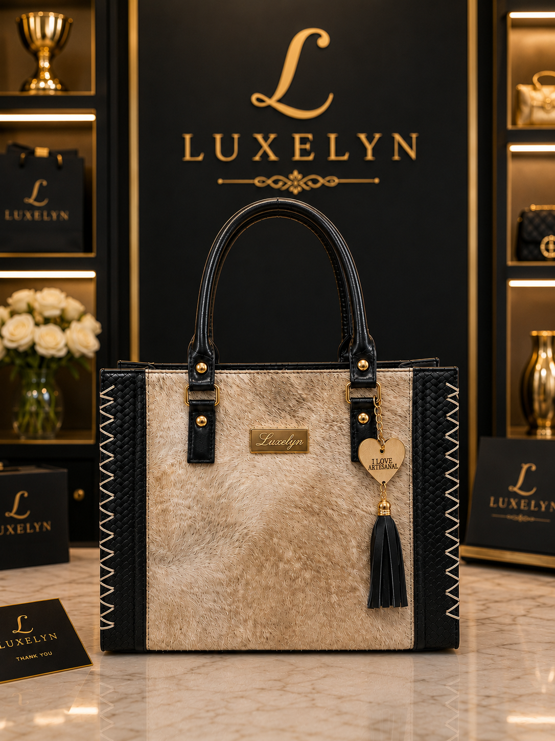 Mila Artisan Cowhide Tote - black front.png
