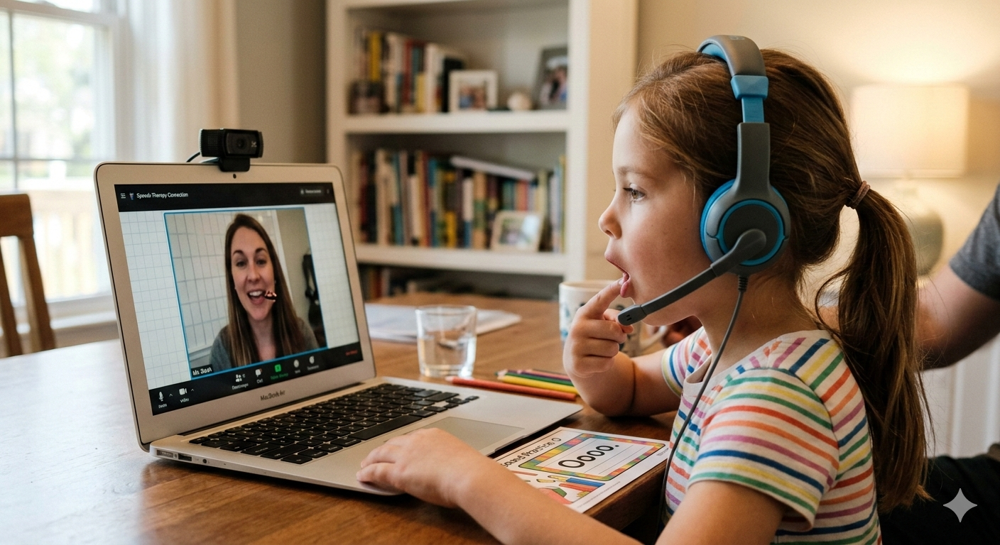 Personalized telehealth pediatric speech therapy session focused on speech and language development with Harbor Speech Co. in Maryland and Virginia