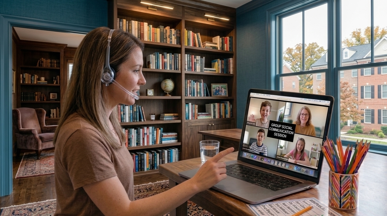 Telehealth social group targeting pragmatic and social language skills in Maryland and Virginia