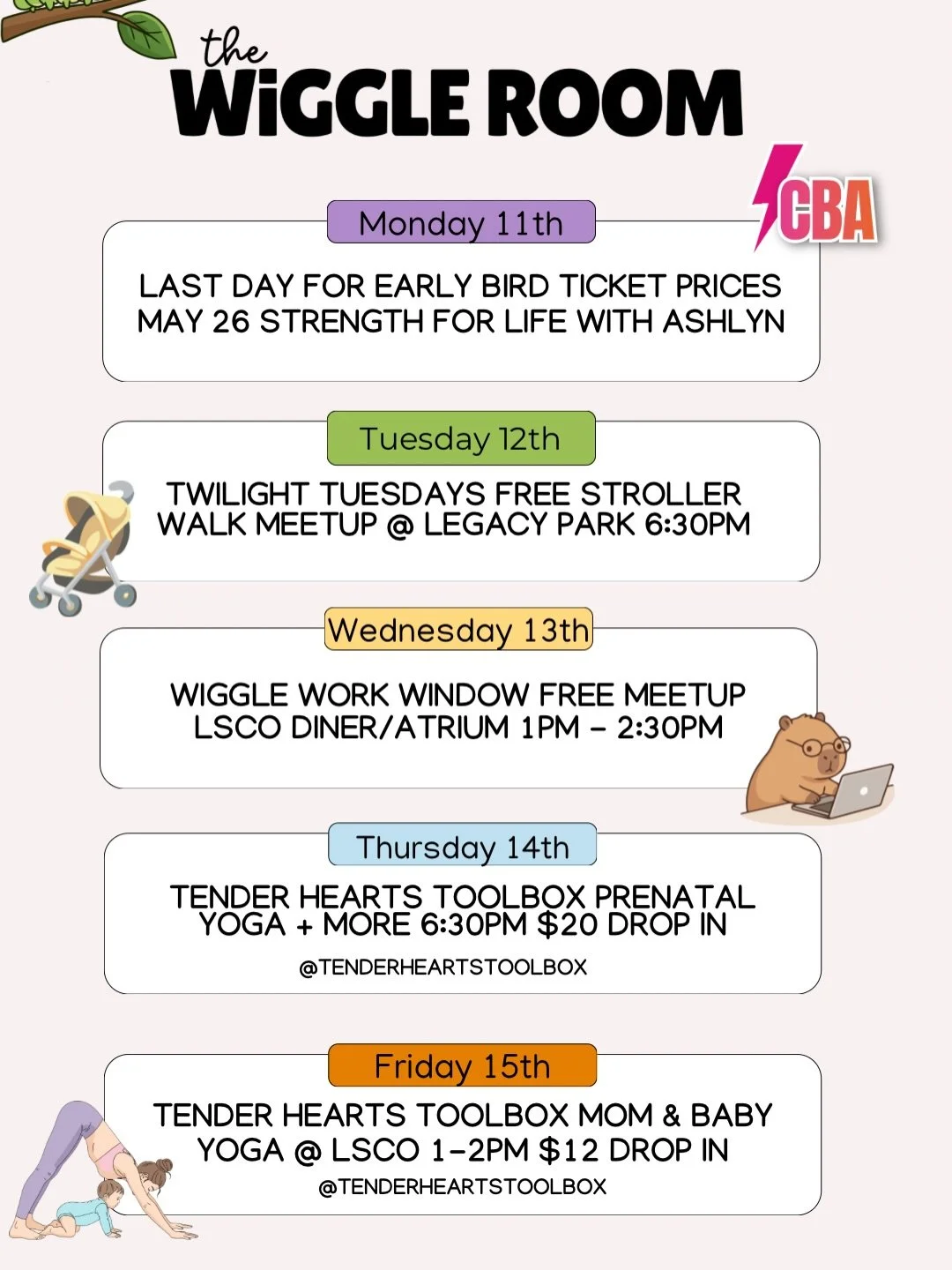 This week with The Wiggle Room 🌸🦋🌞✌🏻 
Swipe to see what&rsquo;s coming up 
Which offering are you joining us for this week?? #YQL #Lethbridge #MomsofLethbridge #LethbridgeAB