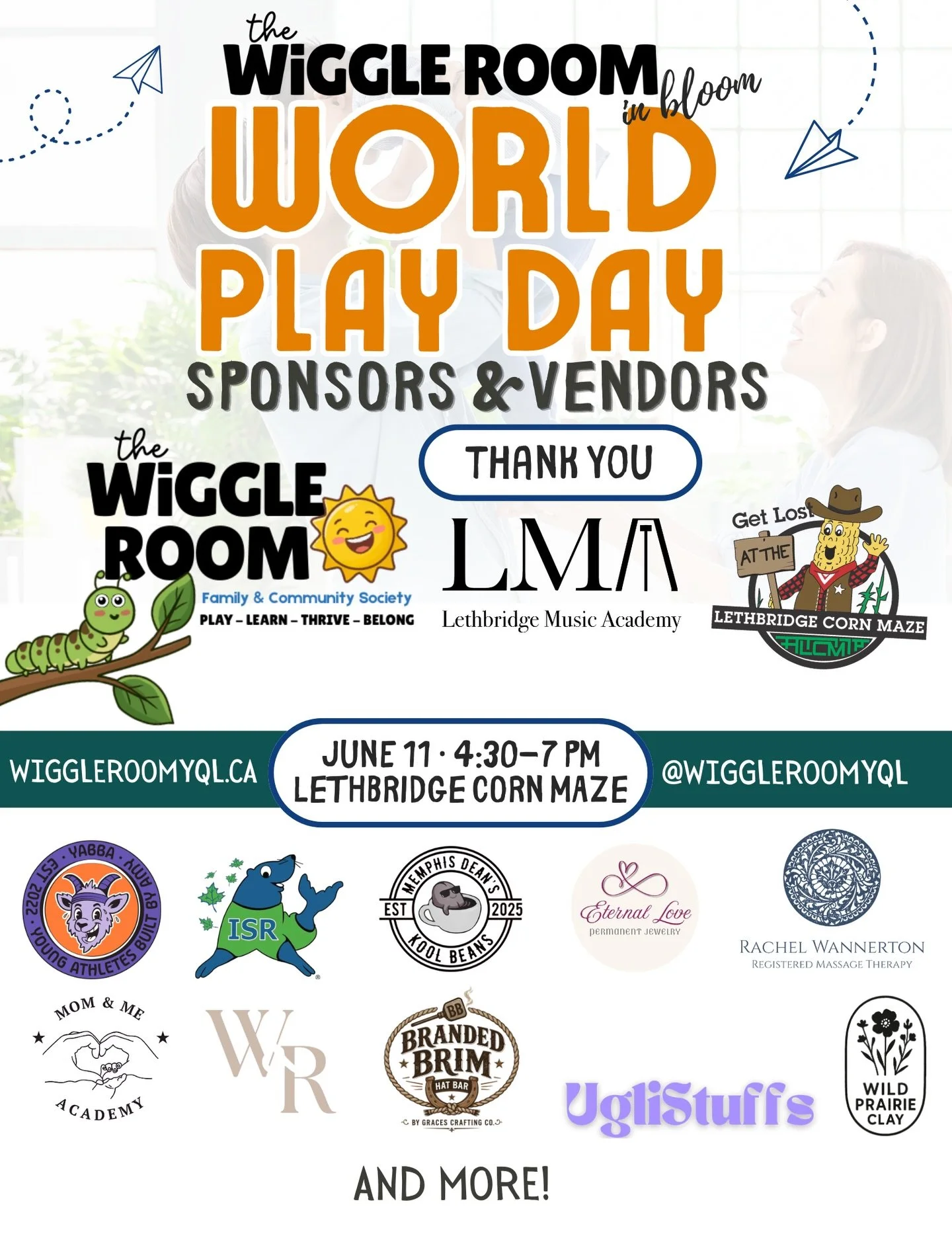 Introducing our first group of vendors for our World Play Day event at @lethbridgecornmaze 🛝 🌳 🐄 

Race the rat rollers &amp; zip line your way into a free class with @yabba_fitness 

Learn about swim safety from @isr.maple.infant.swim 

Sip on a 