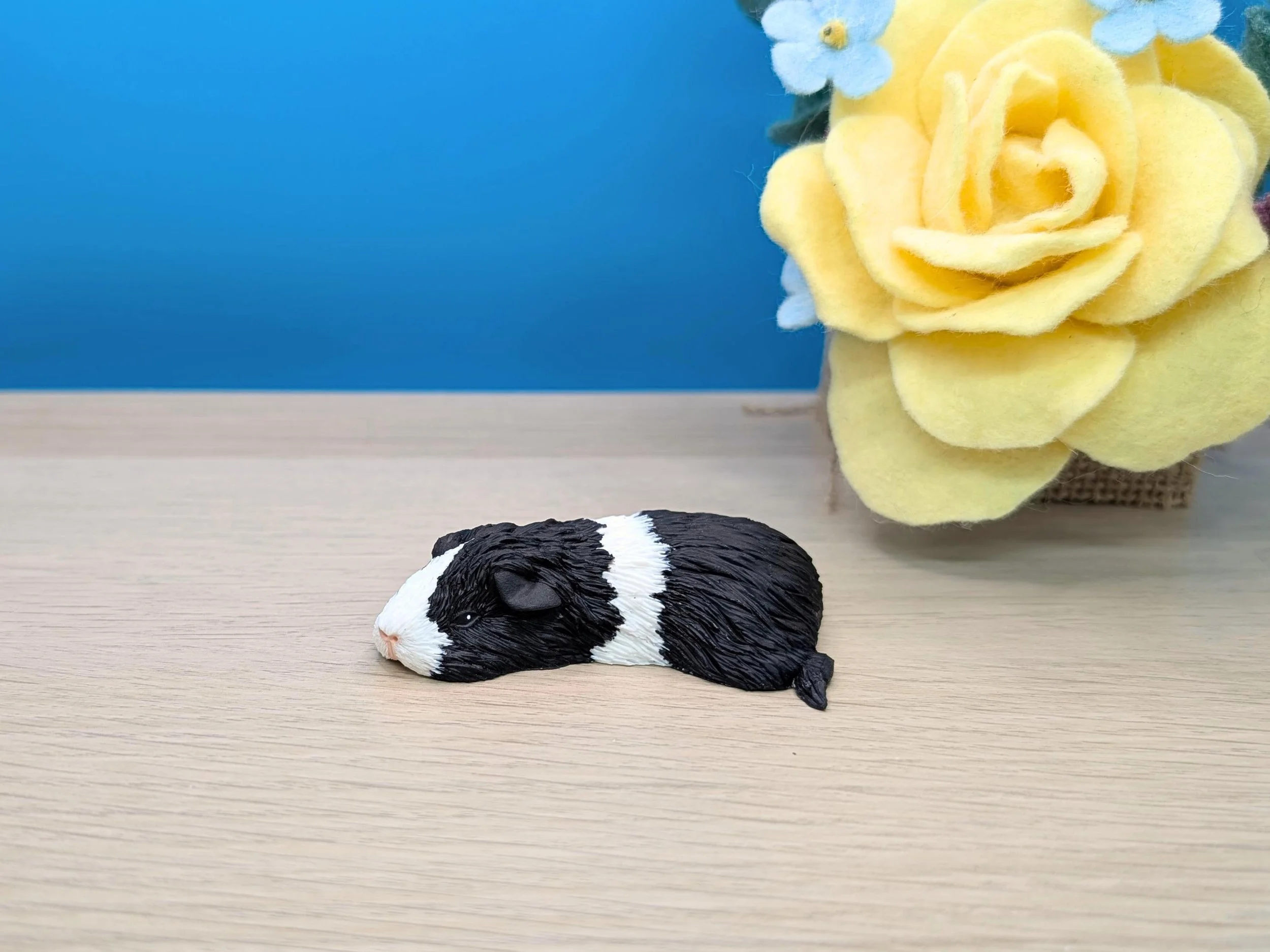 Mini Sleeping Guinea Pig Sculpture, Black & White