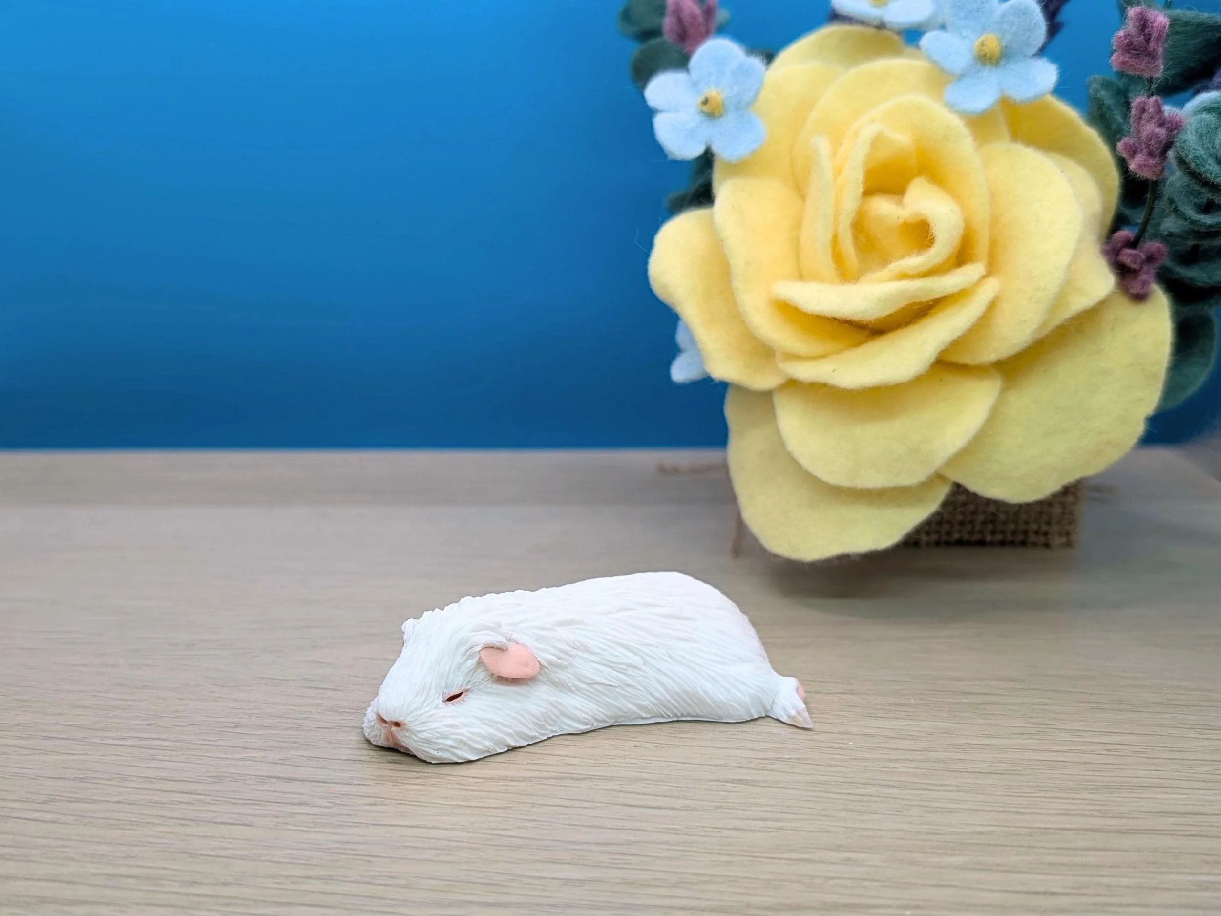 Sleeping White Guinea Pig Sculpture